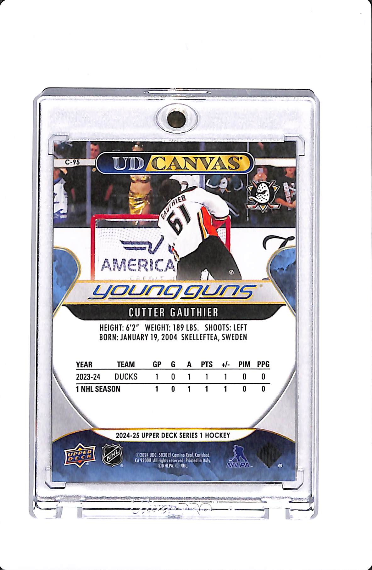 2024-25 UPPER DECK SERIES 1 CUTTER GAUTHIER YOUNG GUNS CANVAS #C-95