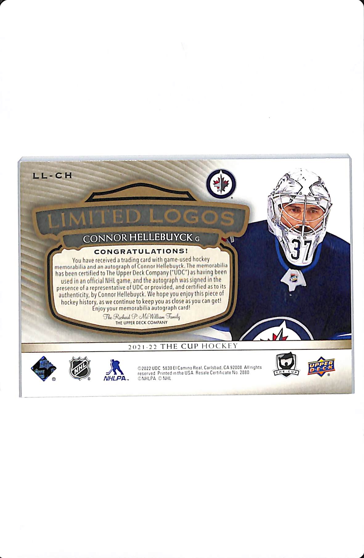 2021-22 UPPER DECK THE CUP CONNOR HELLEBUYCK LIMITED LOGOS AUTO /25 #LL-CH