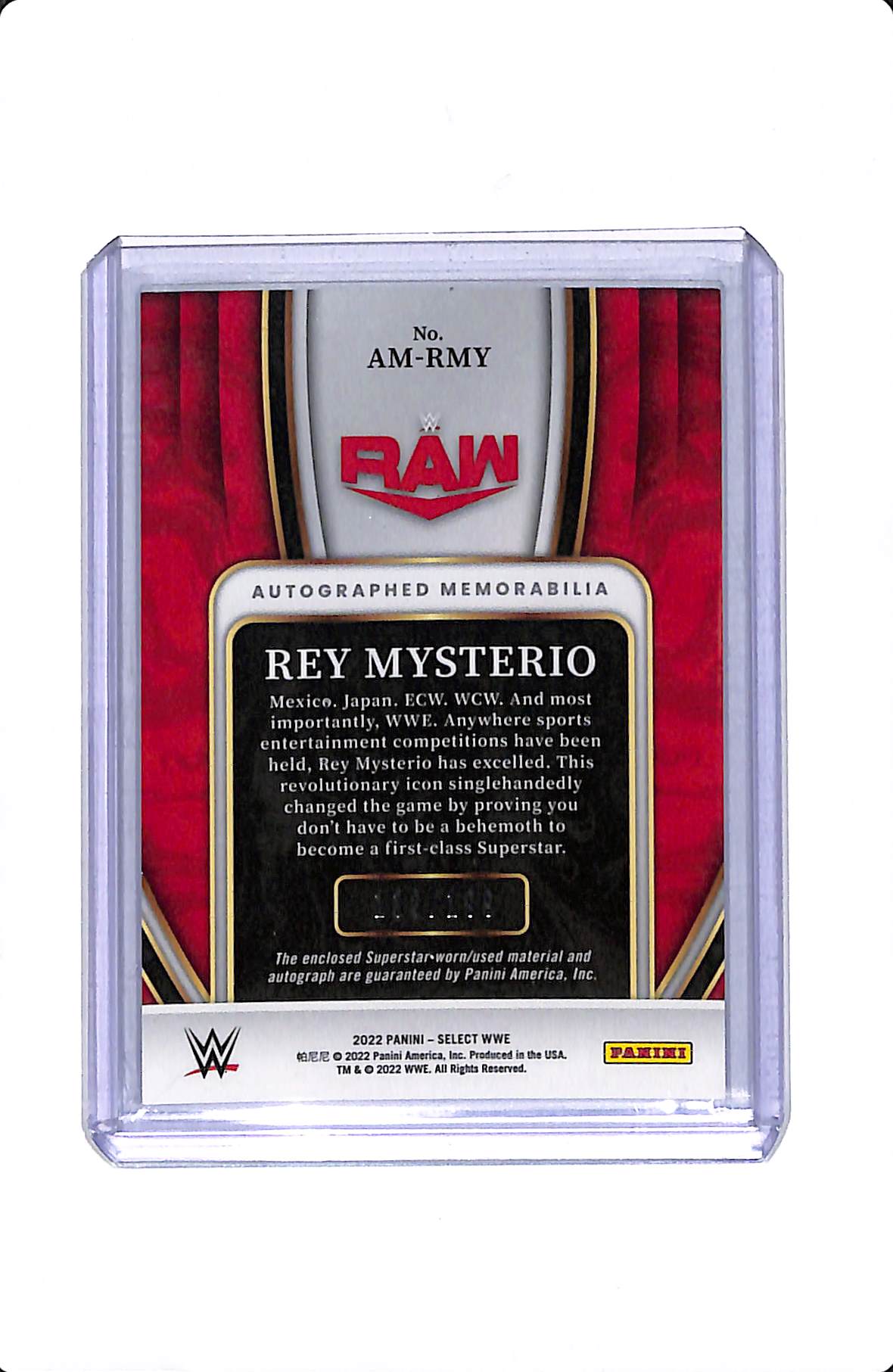 2022 PANINI SELECT WWE AUTOGRAPHED MEMORABILIA REY MYSTERIO AM-RMY