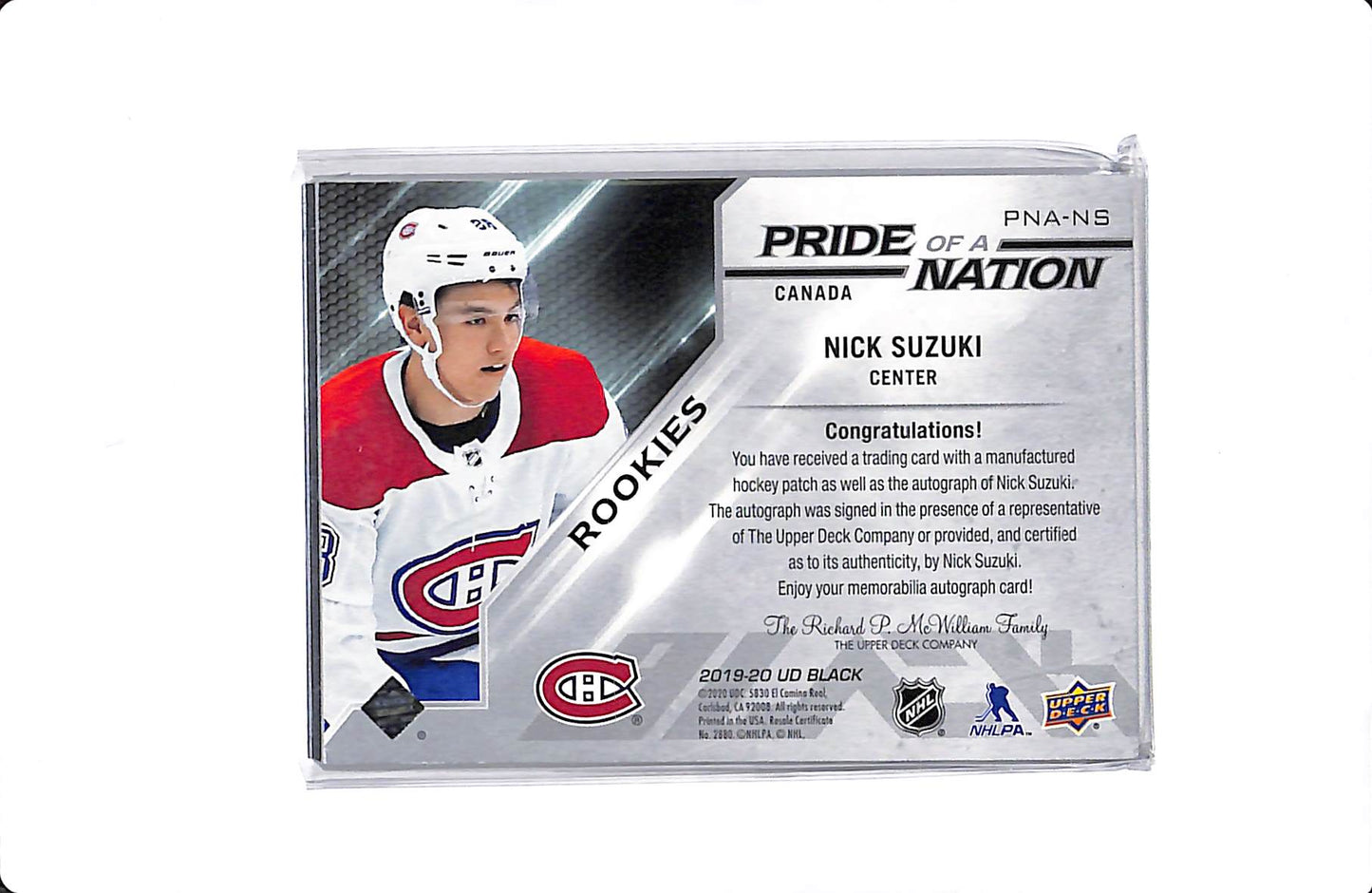 2019-20 UD BLACK ROOKIES PRIDE OF A NATION NICK SUZUKI AUTO 10/99