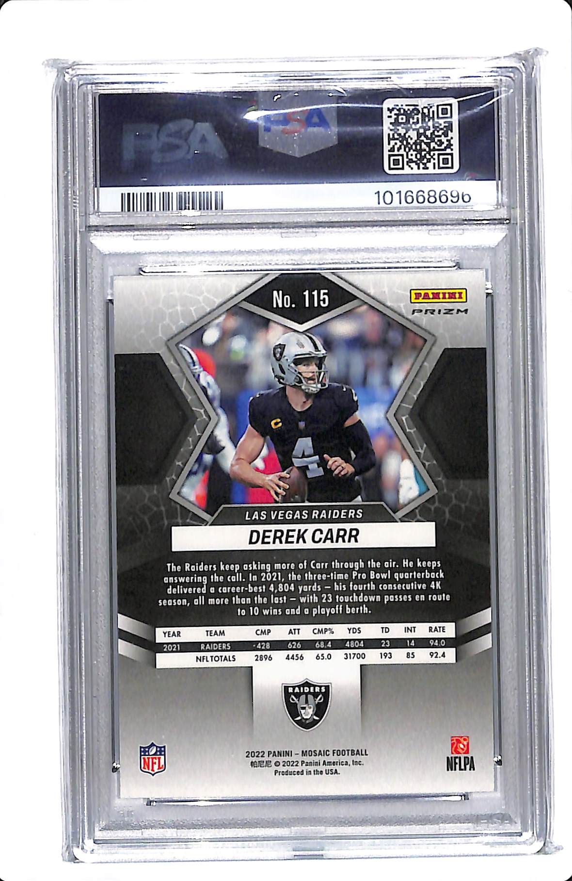 2022 MOSAIC DEREK CARR GENESIS PSA 10 #115