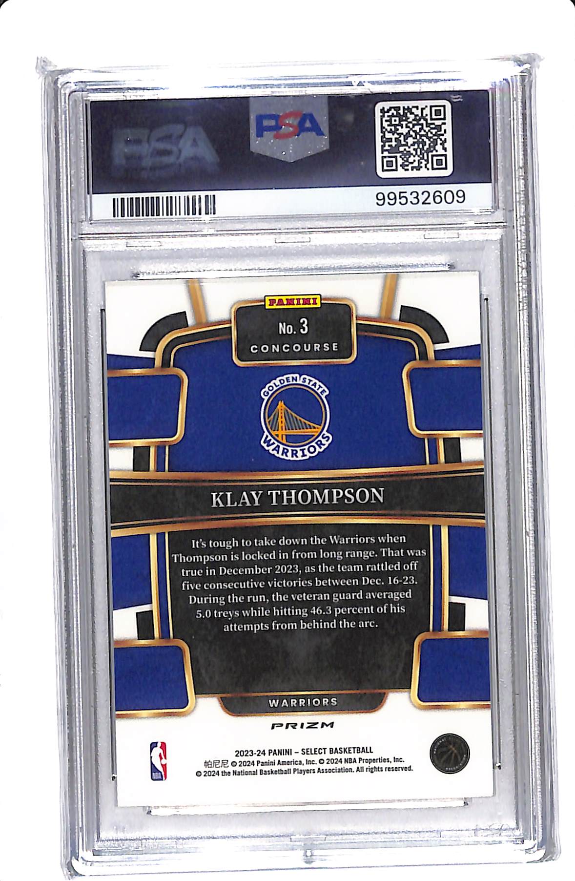 2023 SELECT KLAY THOMPSON ELEPHANT PRIZM SSP PSA 10 #3