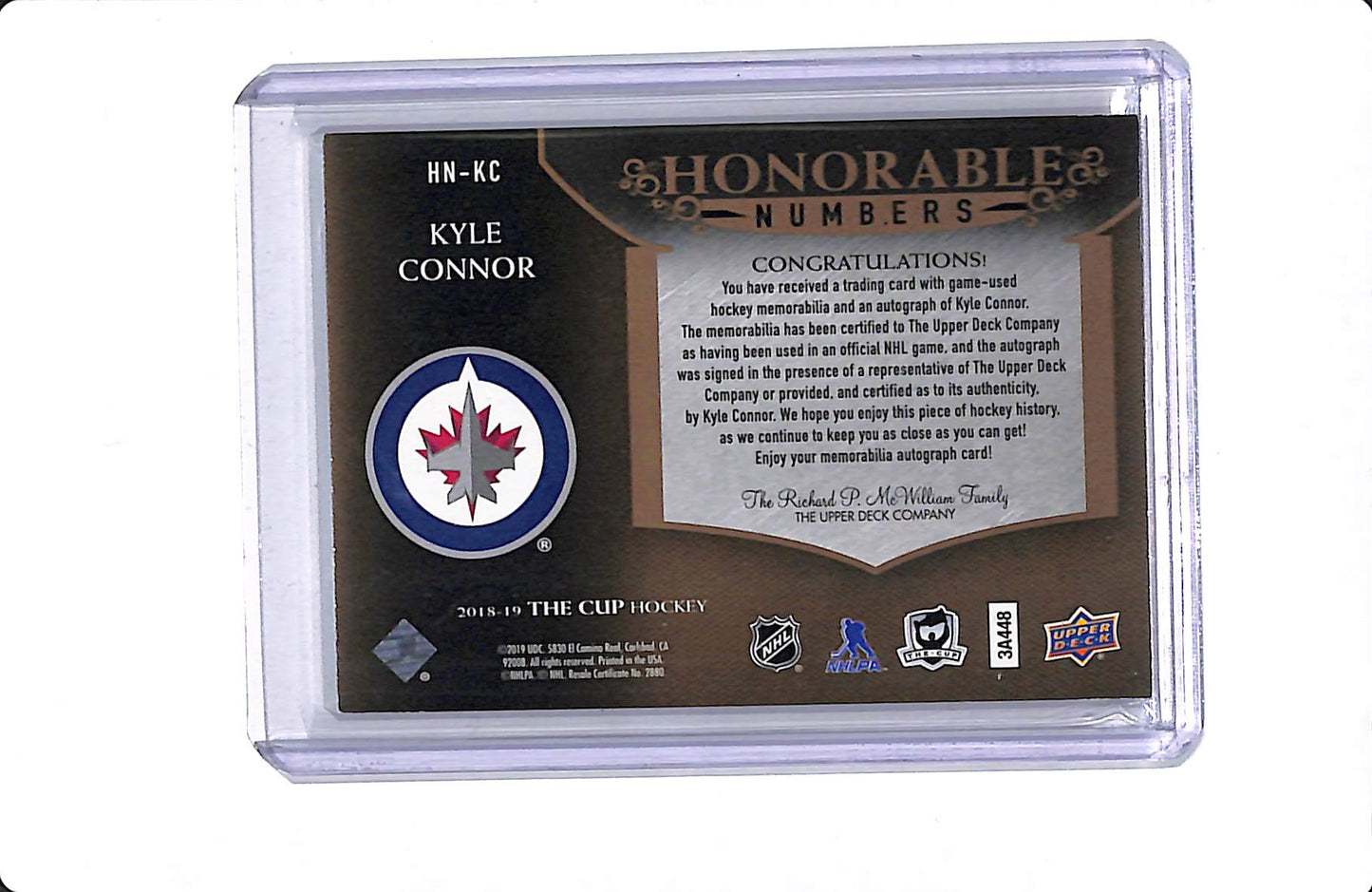 2018-19 UPPER DECK THE CUP KYLE CONNOR HONORABLE NUMBERS AUTO /81 #HN-KC