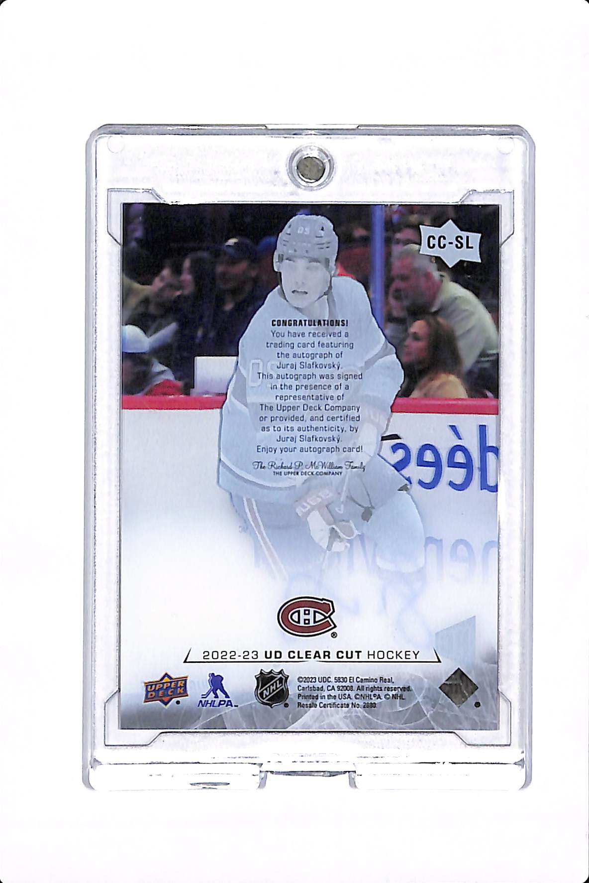 2022-23 UPPER DECK CLEAR CUT JURAJ SLAFKOVSKY ROOKIE AUTO HIGH GLOSS /10 #CC-SL