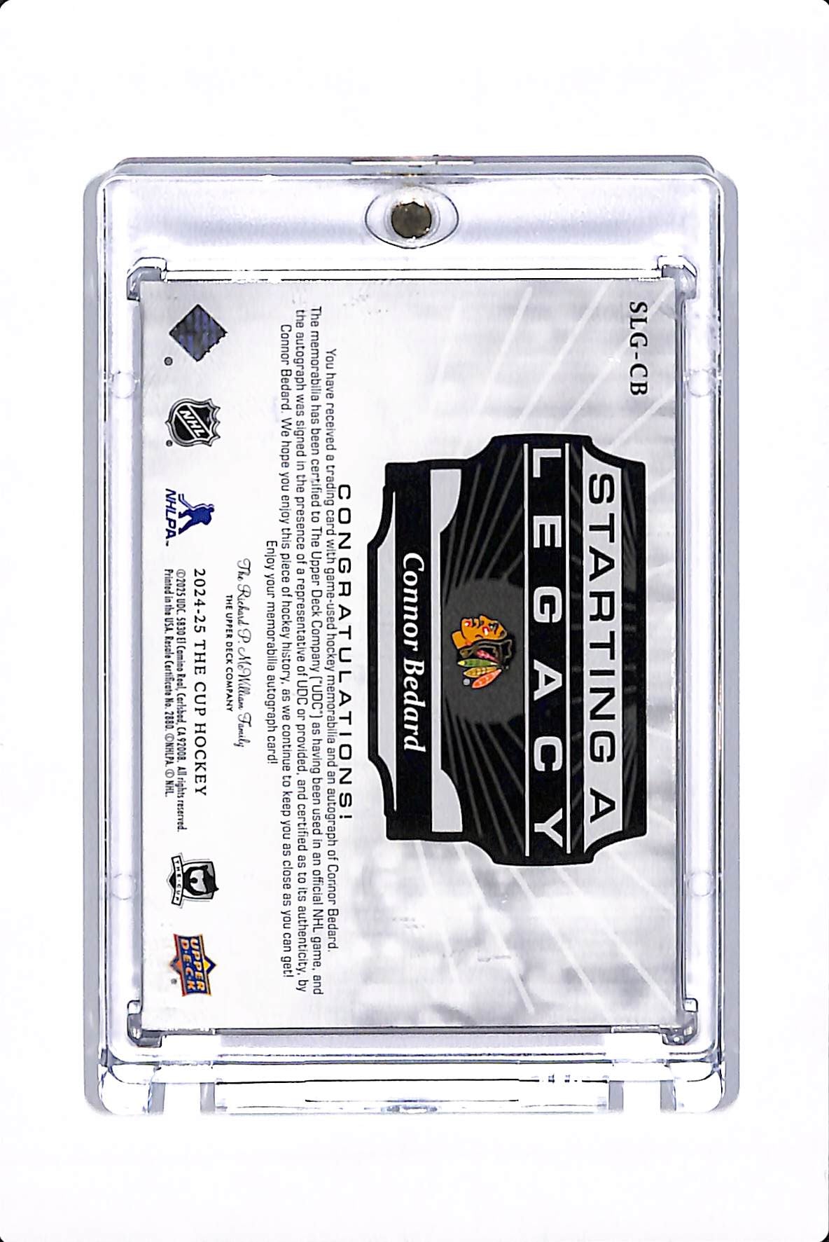 2024-25 UPPER DECK THE CUP CONOR BEDARD STARTING A LEGACY AUTO PATCH /35 #SLG-CB