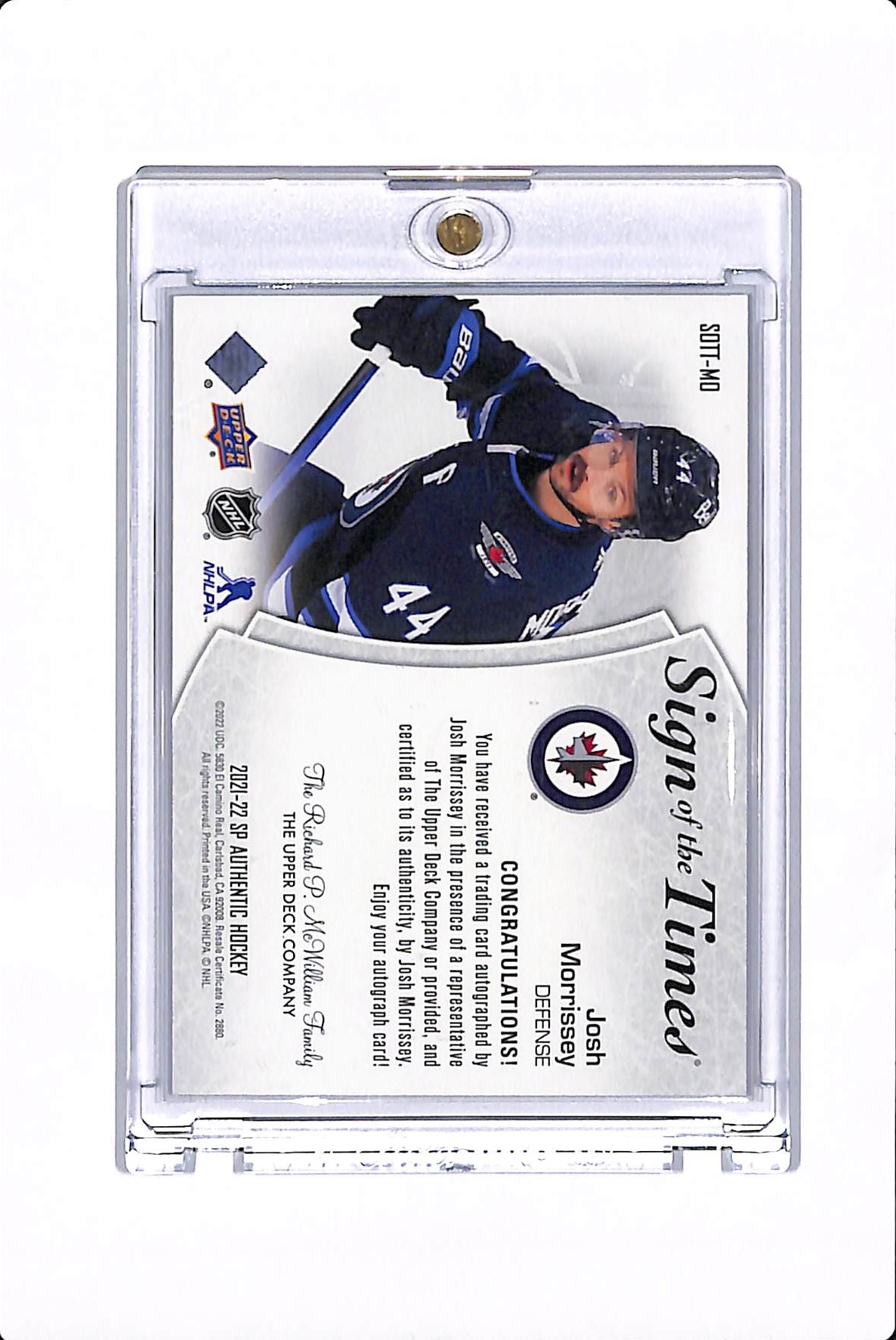 2021-22 UPPER DECK SP AUTHENTIC JOSH MORRISEY SIGN OF THE TIMES INSCRIBED #SOTT-MO