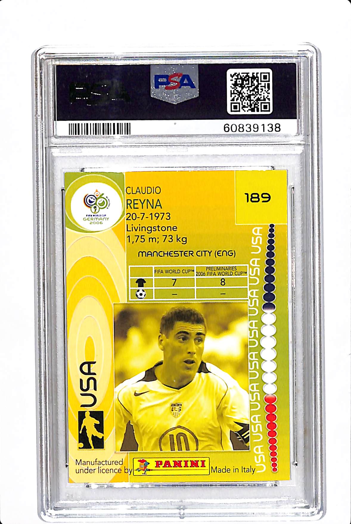 2006 PANINI WORLD CUP GERMANY CLAUDIO REYNA #189 PSA 7