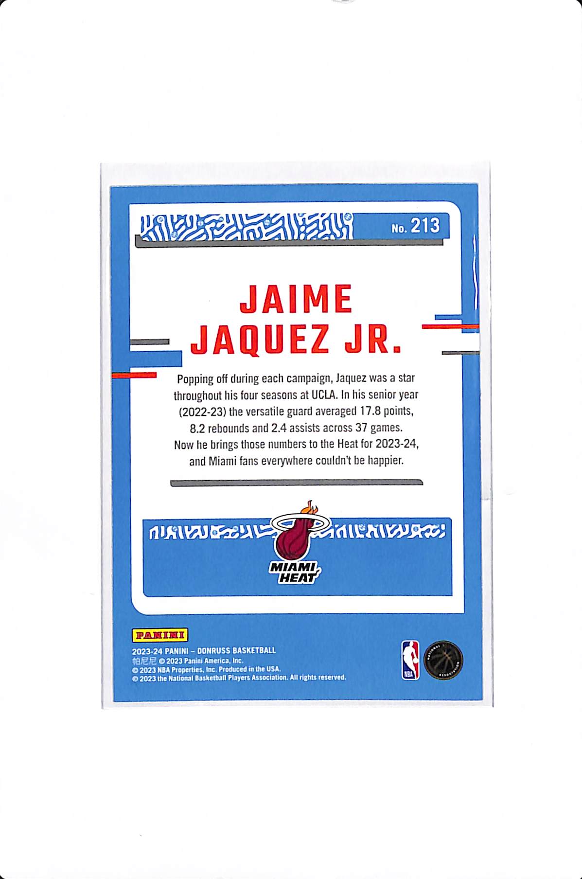 2023-24 PANINI DONRUSS JAIME JAQUEZ JR RATED ROOKIE HOLO YELLOW LAZER /25 #213