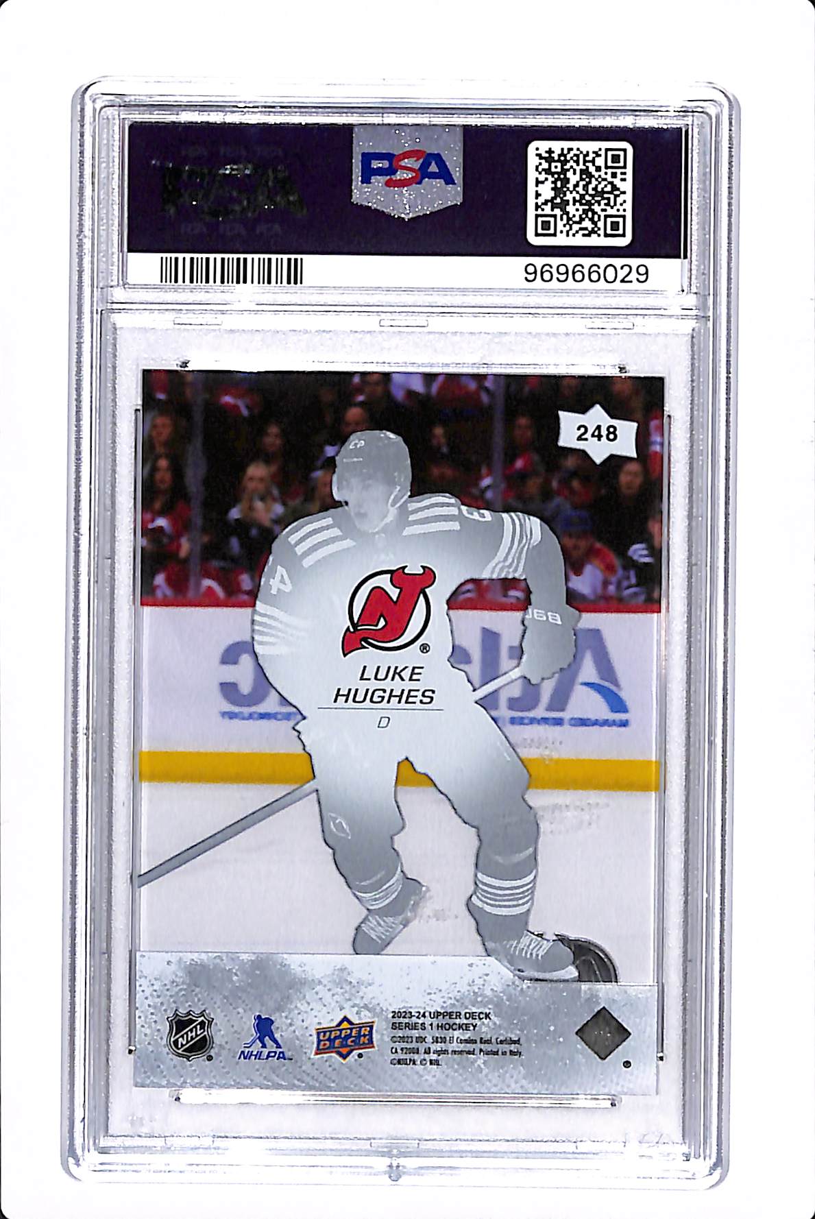 2023-24 UPPER DECK LUKE HUGHES CLEAR CUT YOUNG GUNS PSA 9 #248