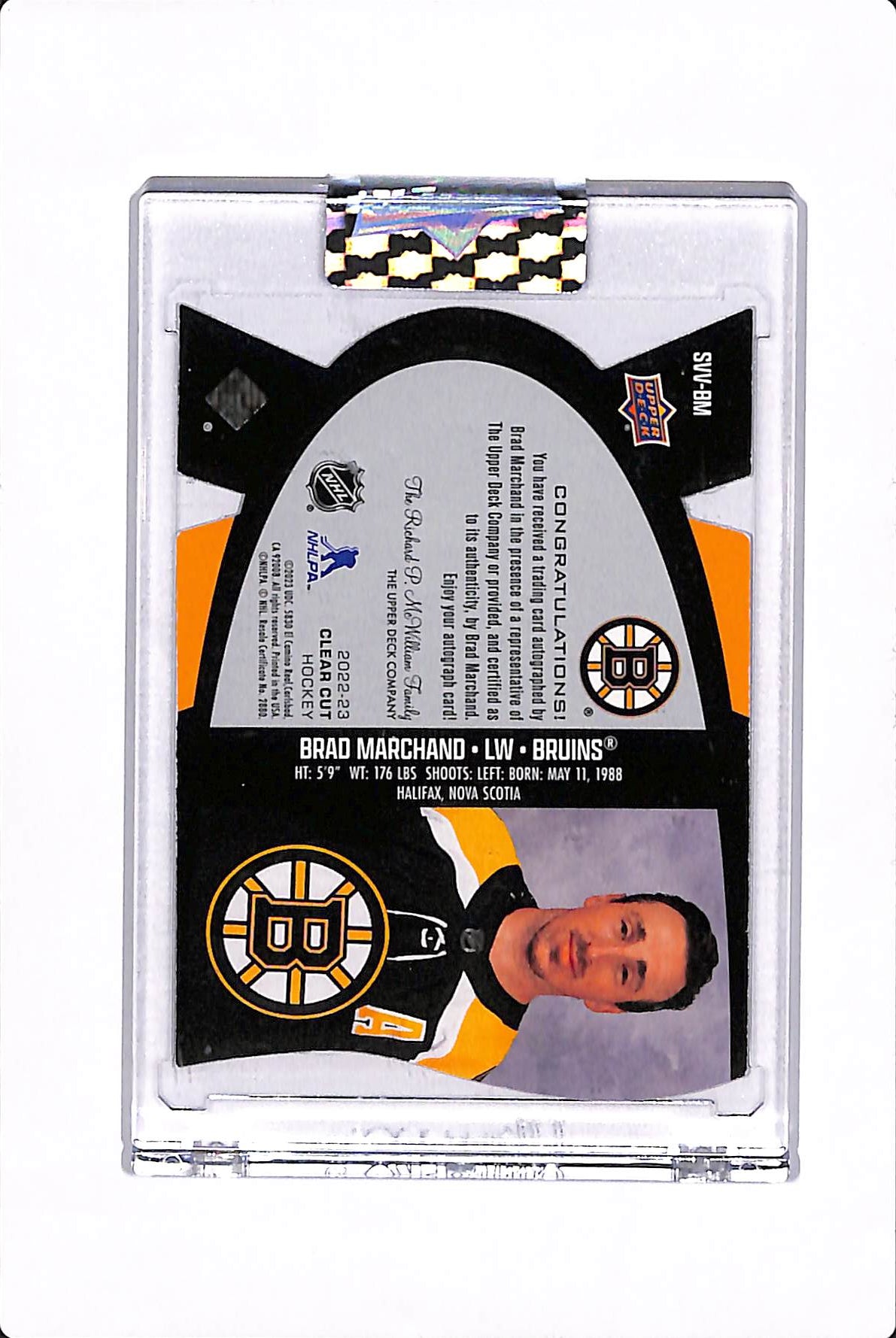 2022-23 UPPER DECK CLEAR CUT BRAD MARCHAND SPX AUTO #SVV-BM