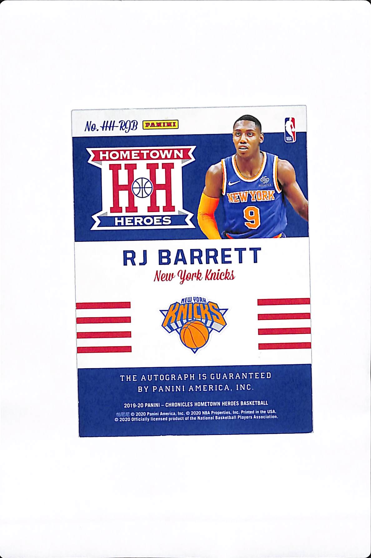 2019-20 PANINI CHRONICLES RJ BARRETT HOMETOWN HEROES ROOKIE AUTO /75 #HH-RJB