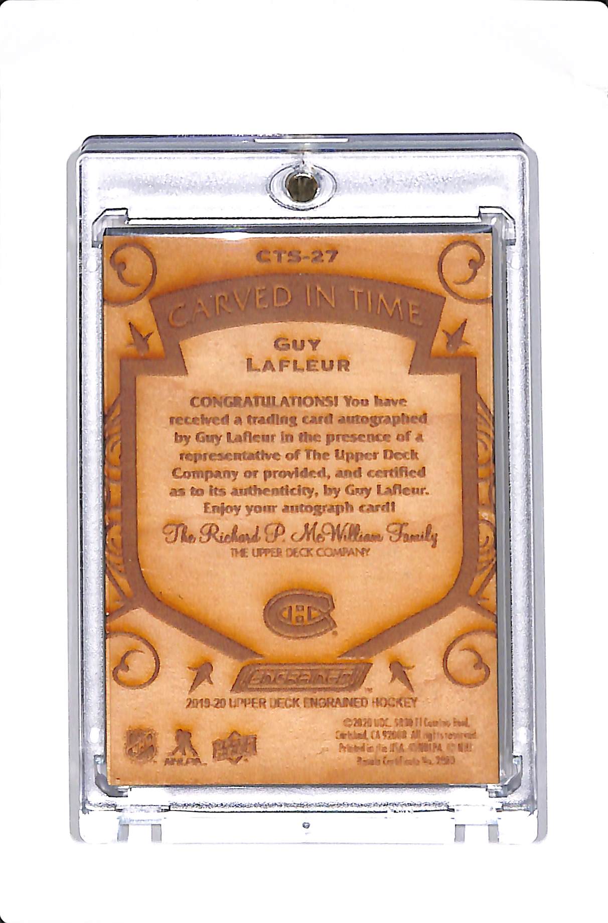 2019-20 UPPER DECK ENGRAINED CARVED IN TIME GUY LAFLEUR AUTO #CTS-27