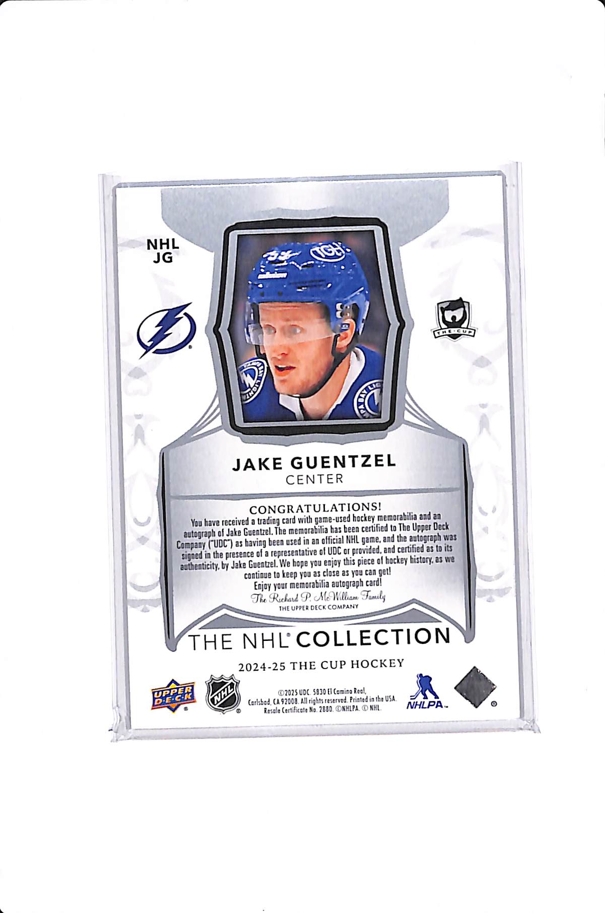 2024-25 THE CUP JAKE GUENTZEL THE NHL COLLECTION PATCH AUTO /25 #NHLJG