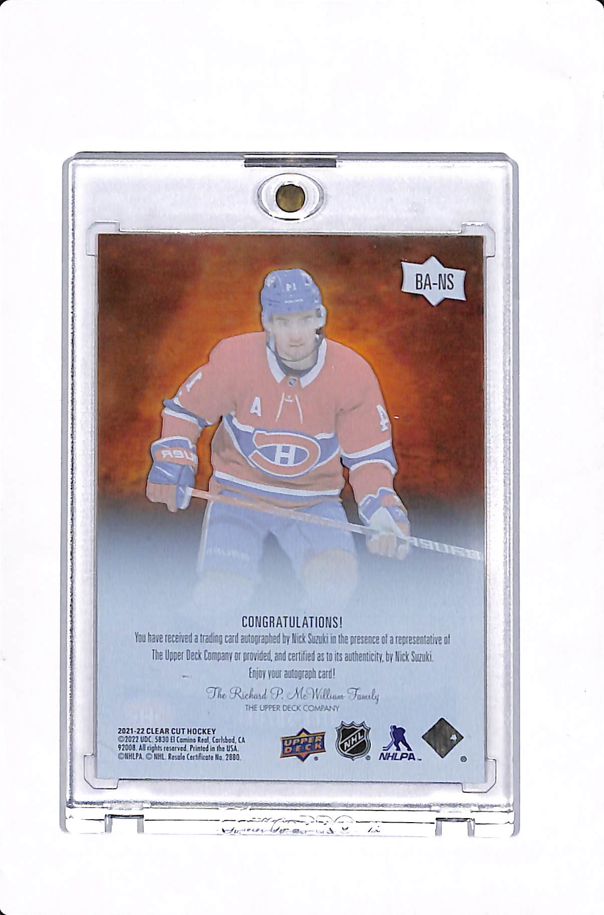 2021-22 UPPER DECK NICK SUZUKI BLACK AMBER AUTO (GOLD INK) #BA-NS
