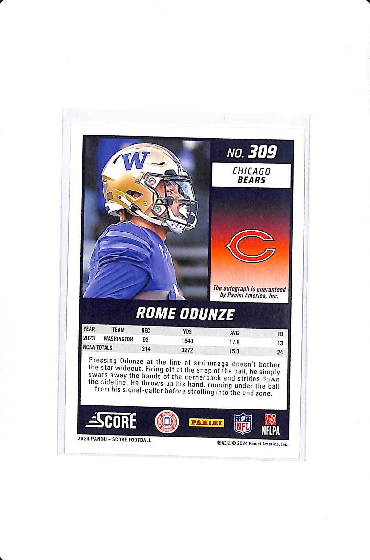 2024 PANINI SCORE ROME ODUNZE ROOKIE AUTO #309