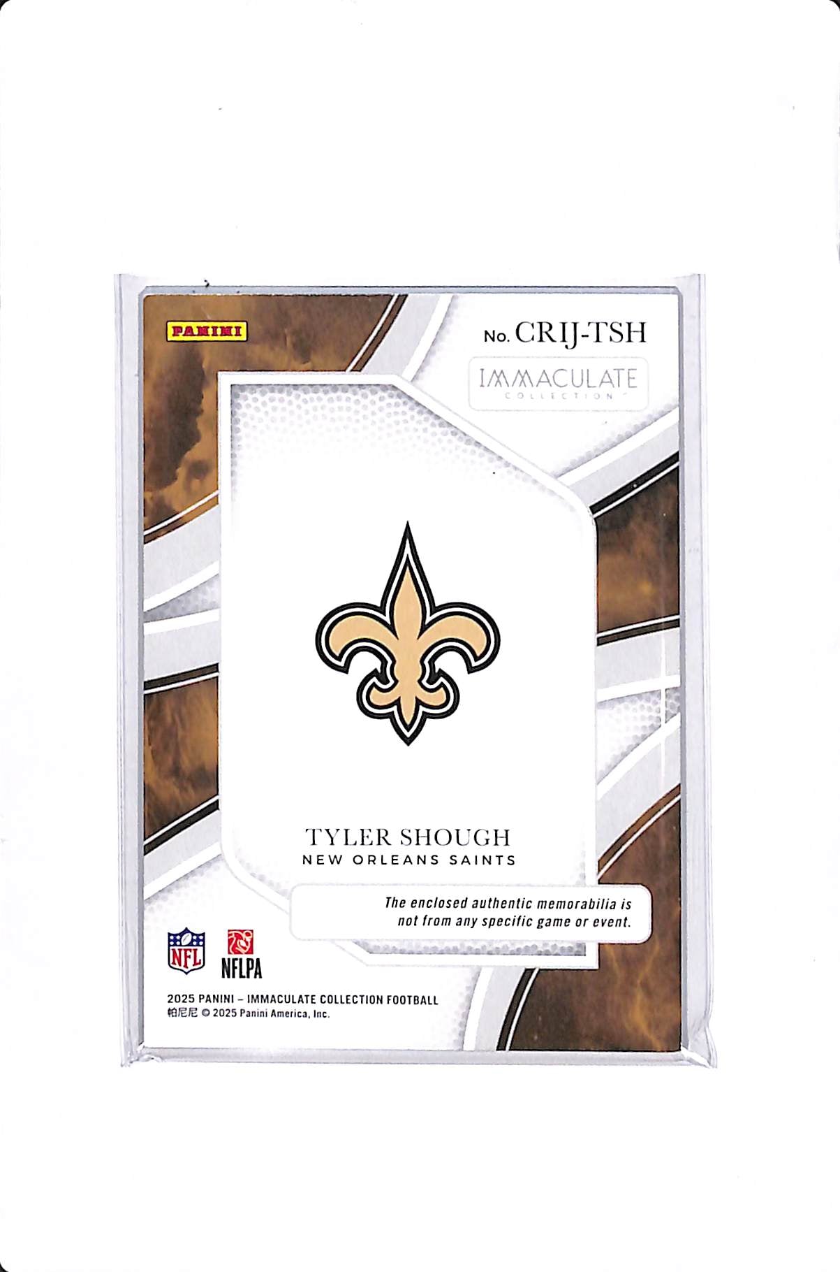 2025 PANINI IMMACULATE TYLER SHOUGH ROOKIE CLEARLY PATCH /99 #CRIJ-TSH