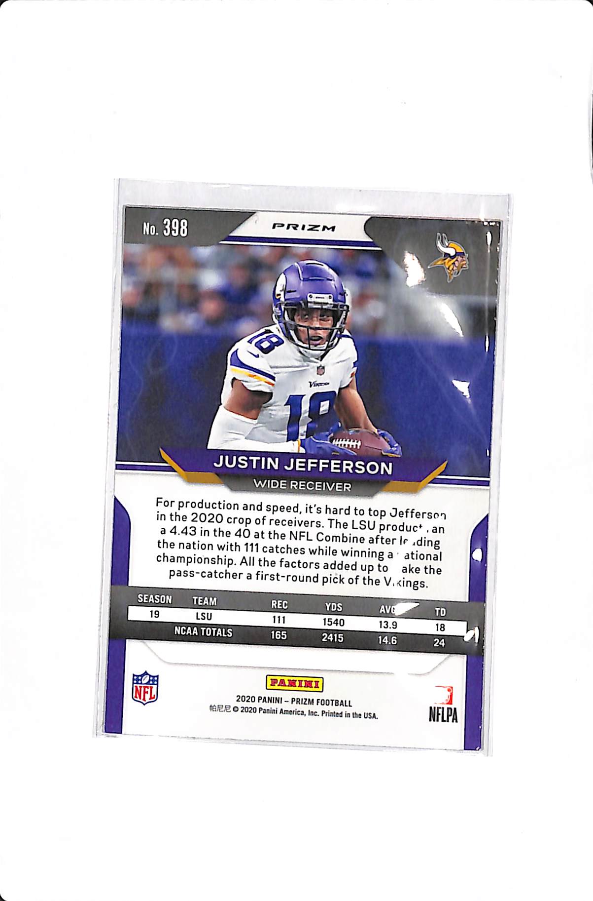 2020 PANINI PRIZM JUSTIN JEFFERSON RED ICE ROOKIE #398
