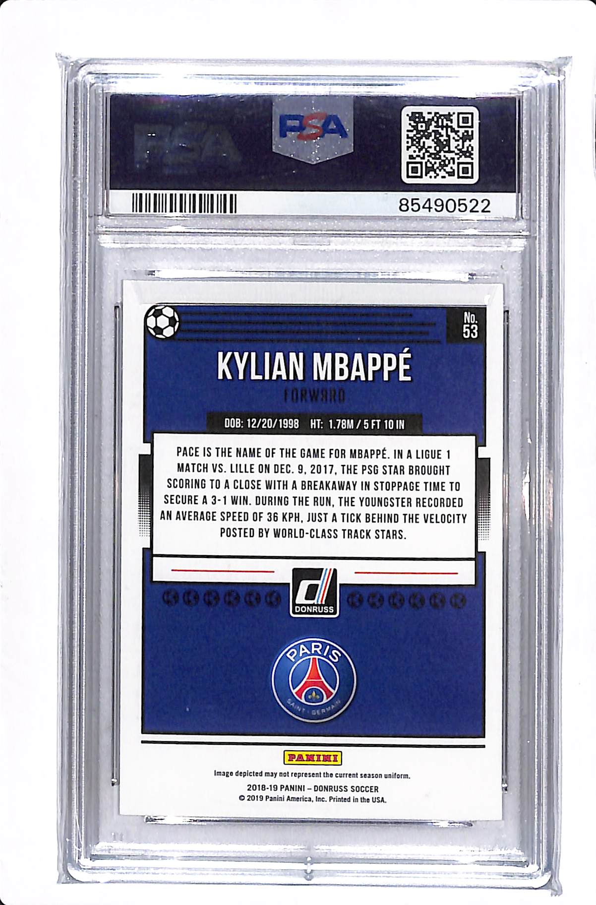 2018-19 PANINI DONRUSS KYLIAN MBAPPE PSA 9 #53