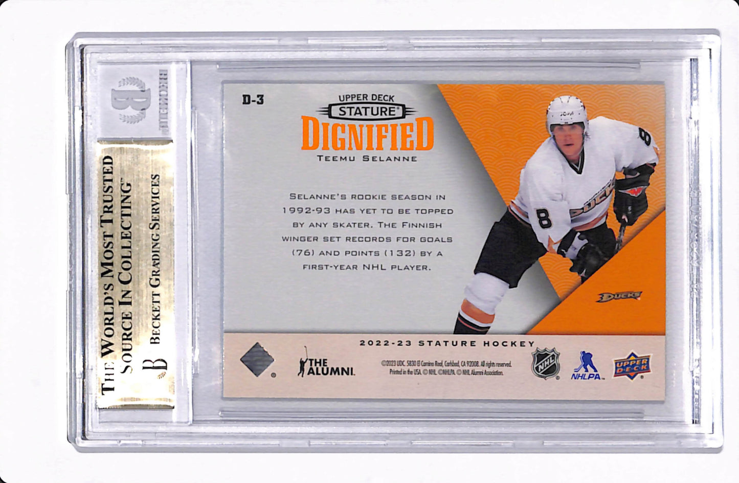 2022-23 UPPER DECK STATURE TEEMU SELANNE DIGNIFIED /35 BGS 9.5