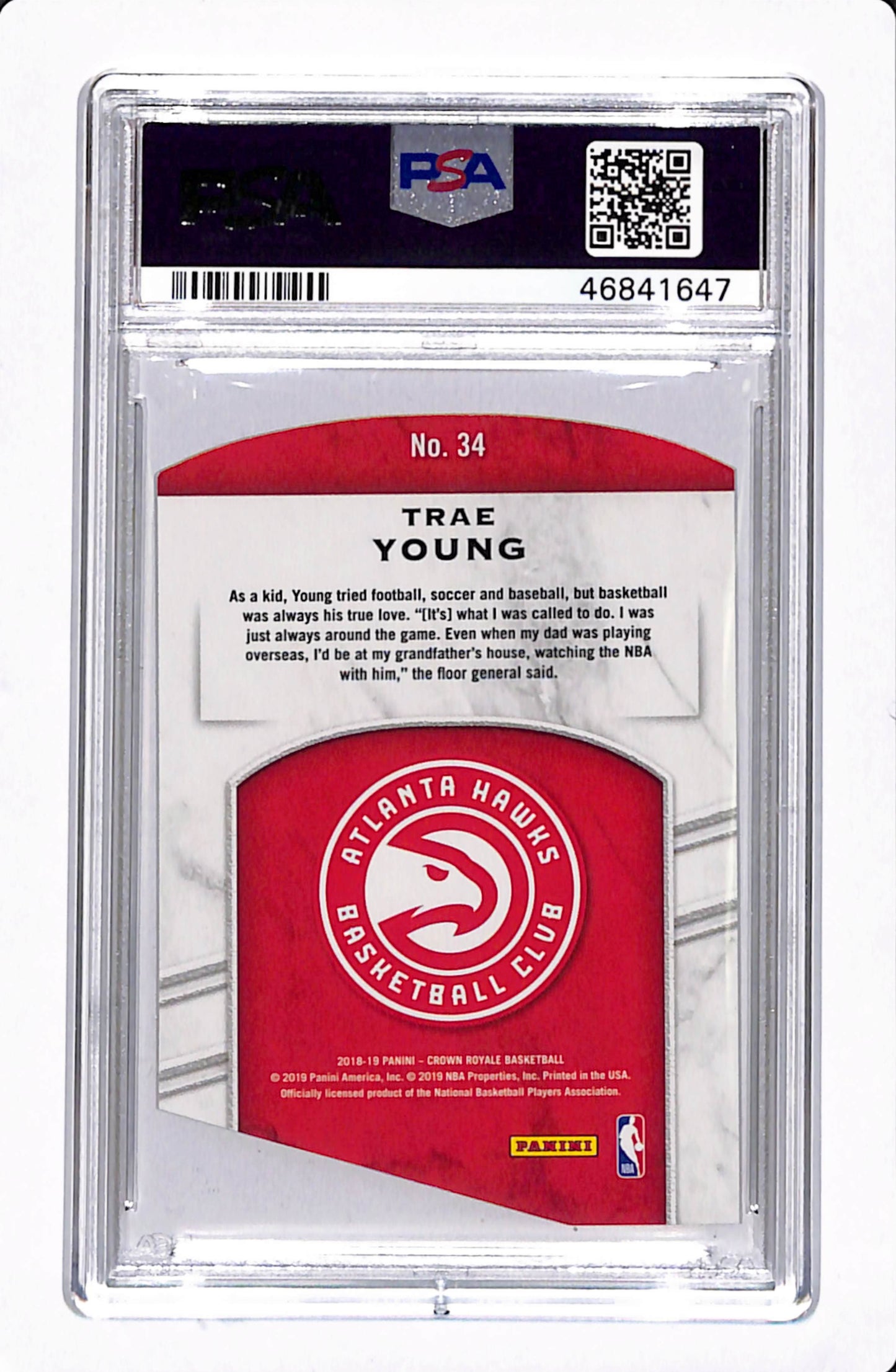 2018 PANINI CROWN ROYALE TRAE YOUNG ROOKIE ROYALTY PSA 9 #'d/99