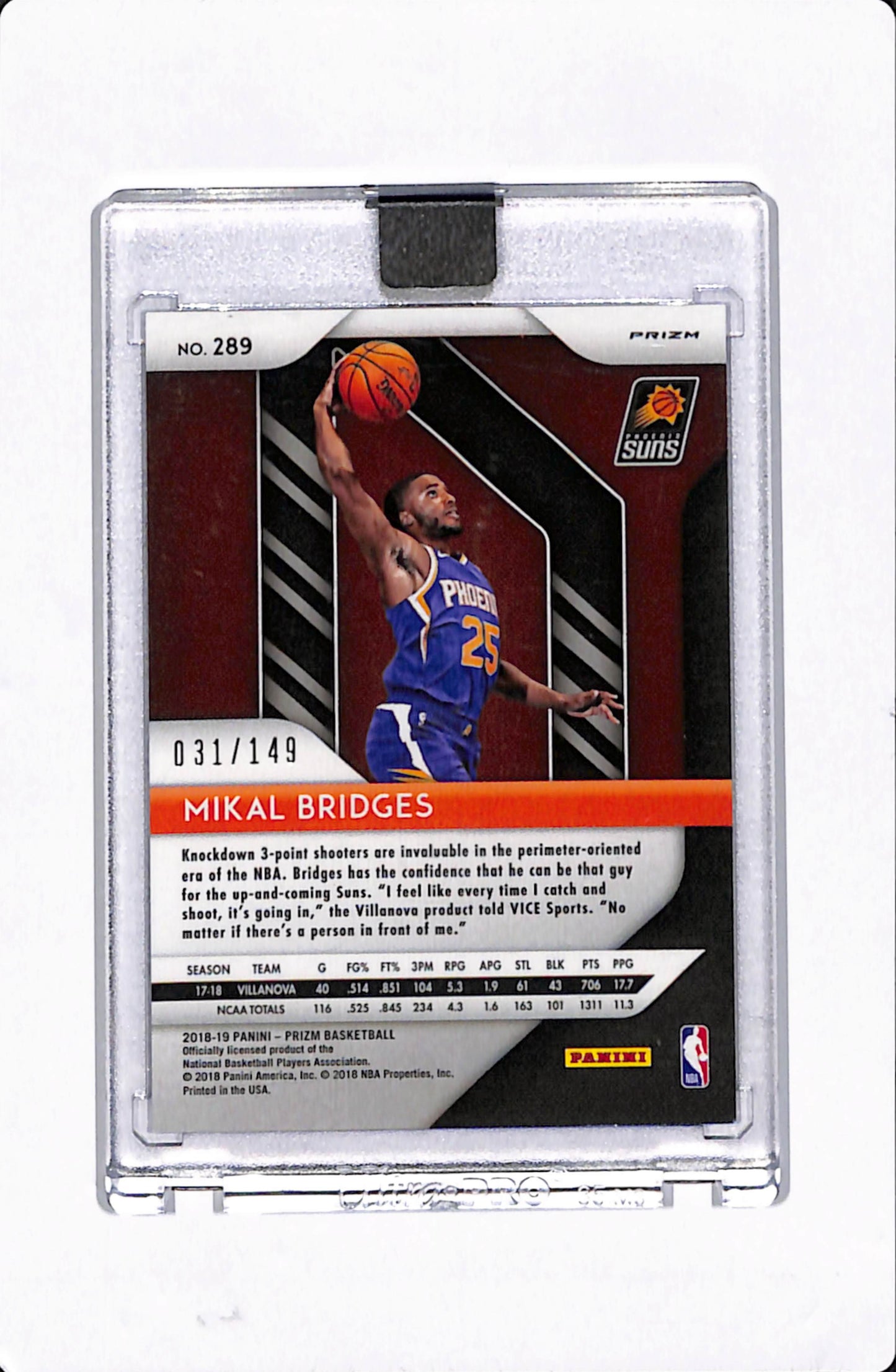 2018-19 PRIZM MIKAL BRIDGES PURPLE CRACKED ICE /149