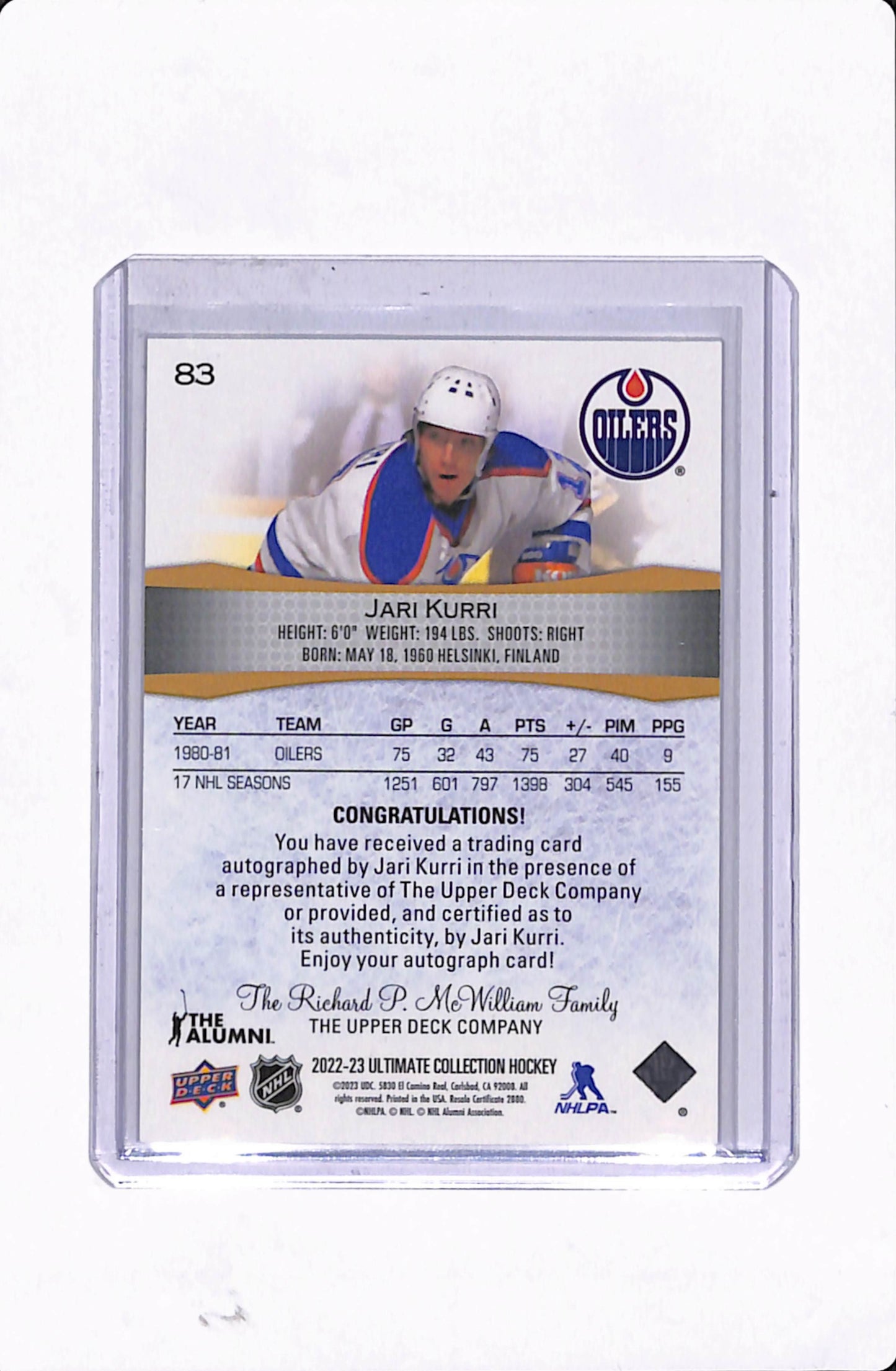 2022-23 ULTIMATE COLLECTION JARI KURRI AUTO