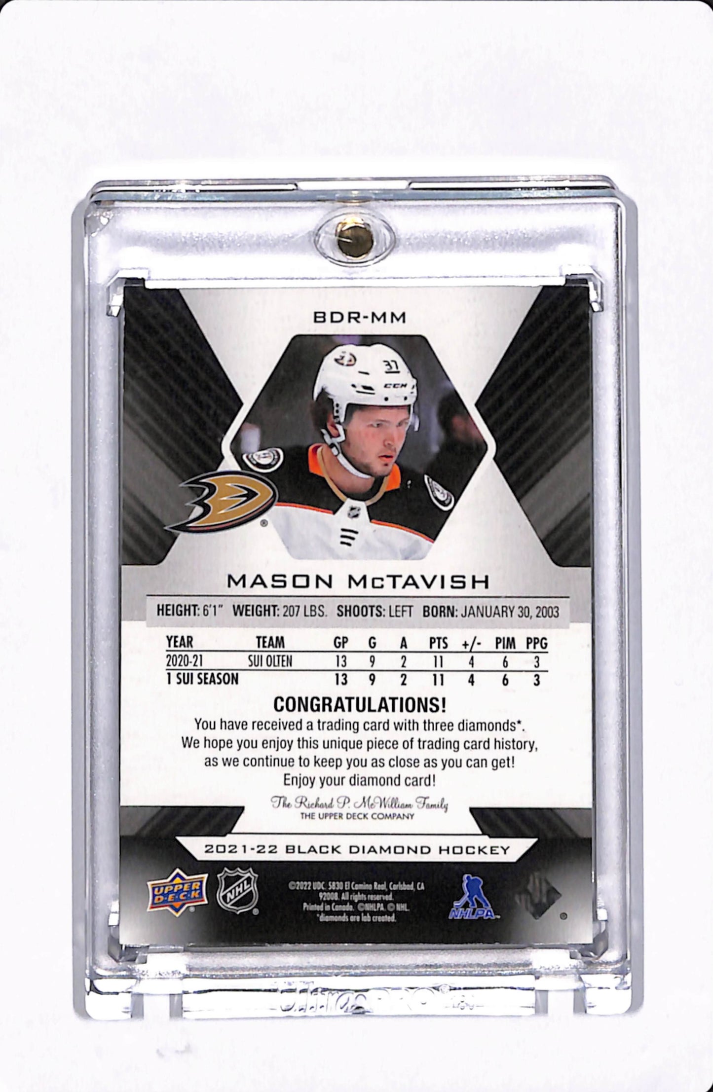 2021-22 BLACK DIAMOND MASON MCTAVISH DIAMOND RELIC ROOKIES /99