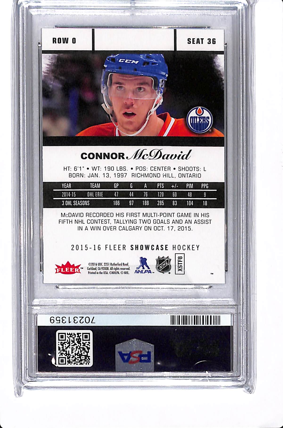 2015-16 UPPER DECK FLEER SHOWCASE CONNOR MCDAVID ROOKIE FLAIR SHOWCASE PSA 9 #36 *UPSIDE DOWN*