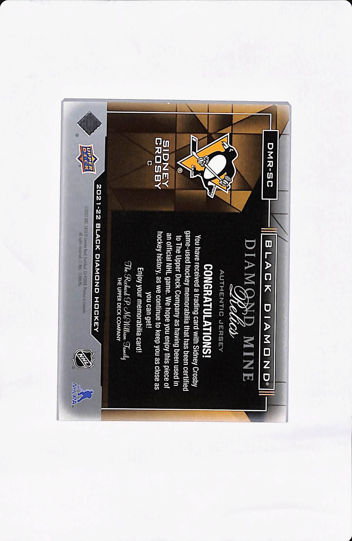 2021-22 BLACK DIAMOND SYDNEY CROSBY DIAMOND MINE RELICS
