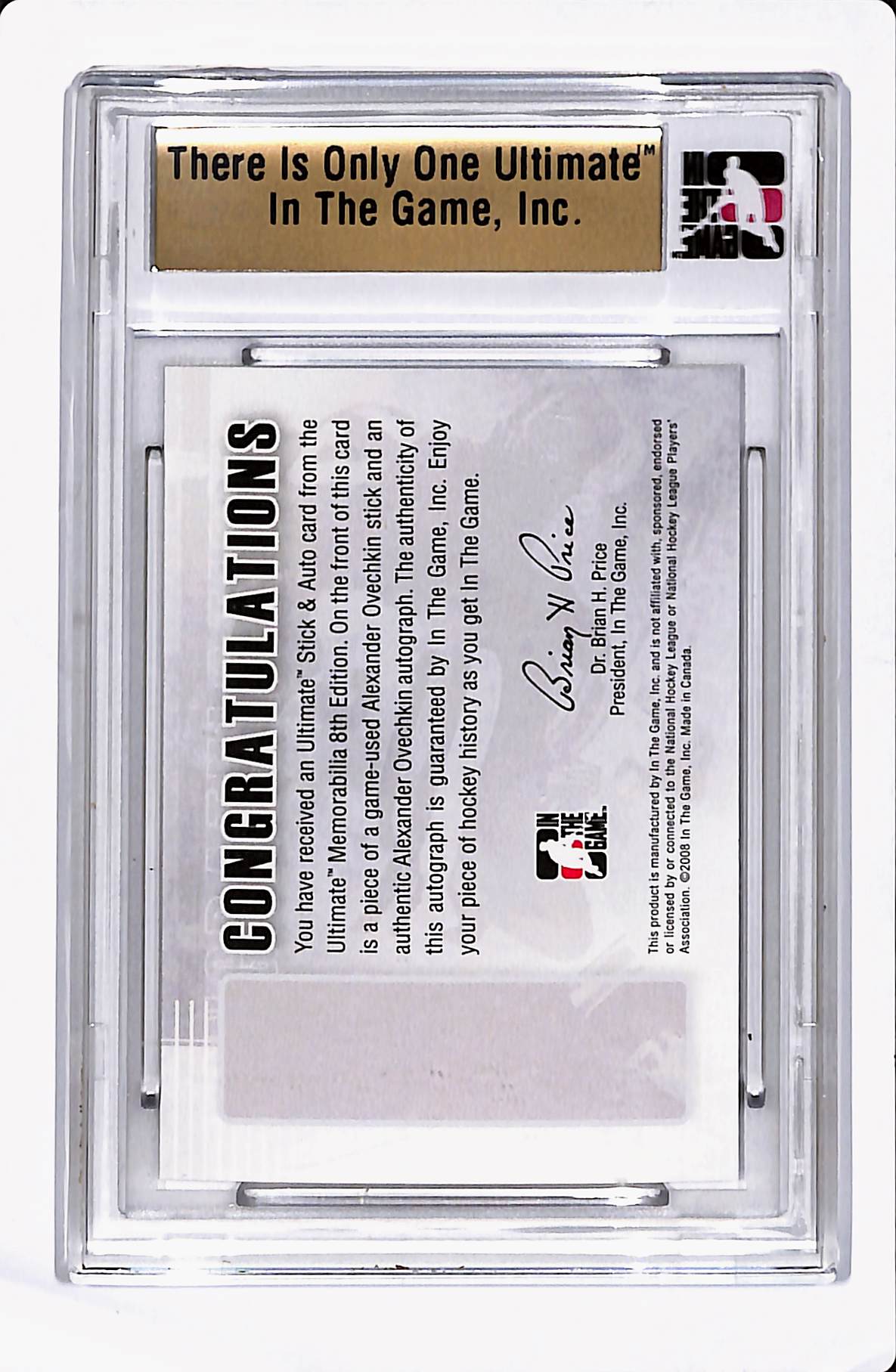 2007/08 IN THE GAME ALEXANDER OVECHKIN ULTIMATE STICK & AUTO /30