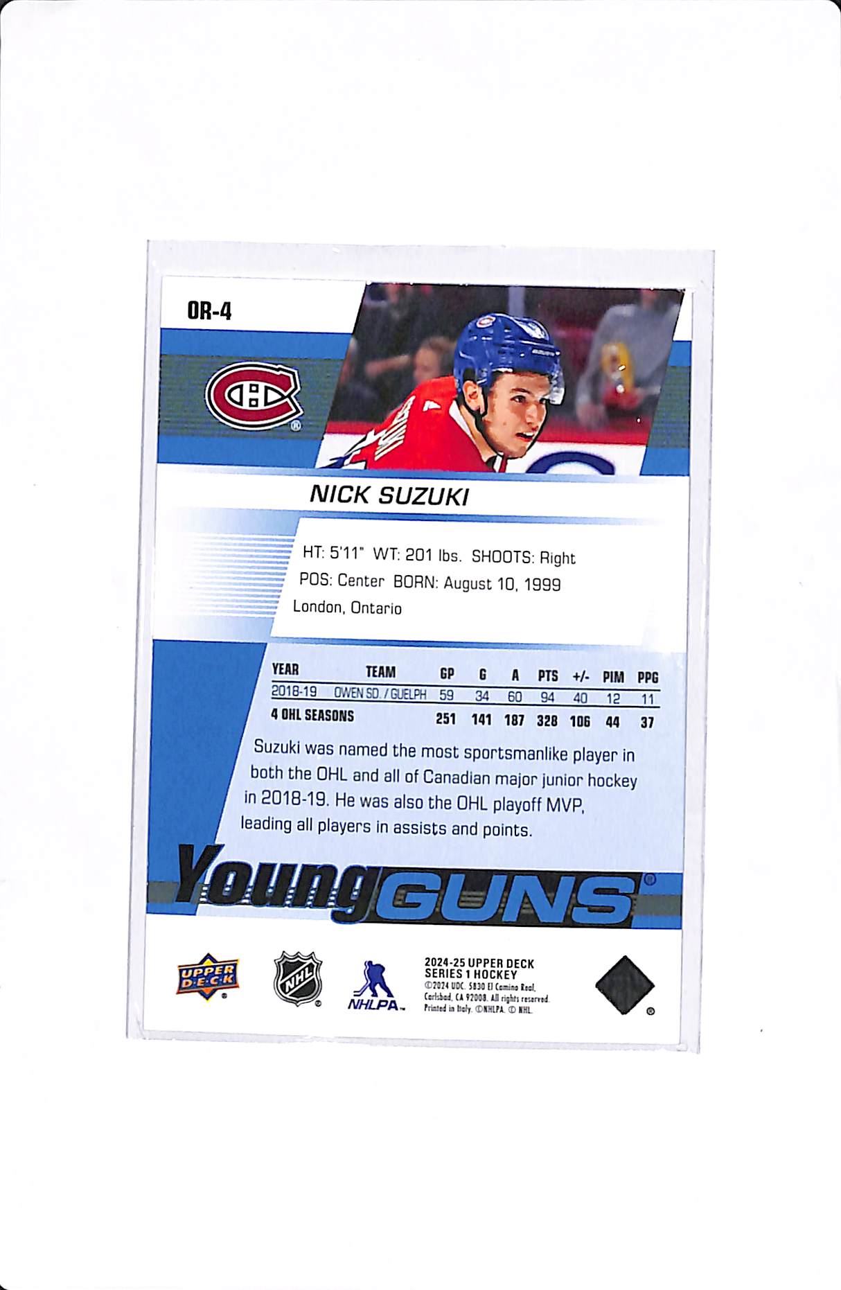 2024-25 UPPER DECK SERIES 1 NICK SUZUKI RETRO YOUNG GUNS OUTBURST #OR-4