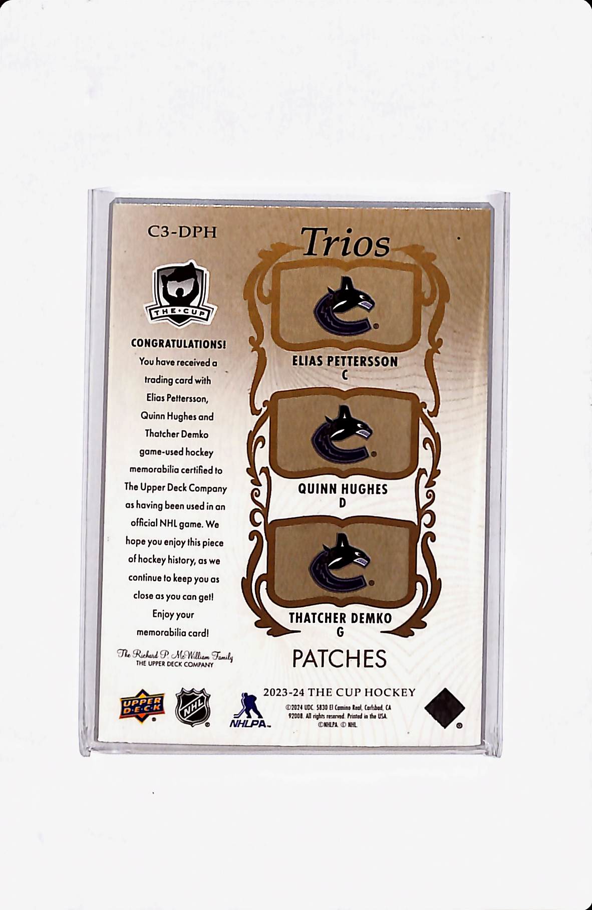2023-24 THE CUP TRIOS PATCHES PETTERSON/HUGHES/DEMKO 06/10