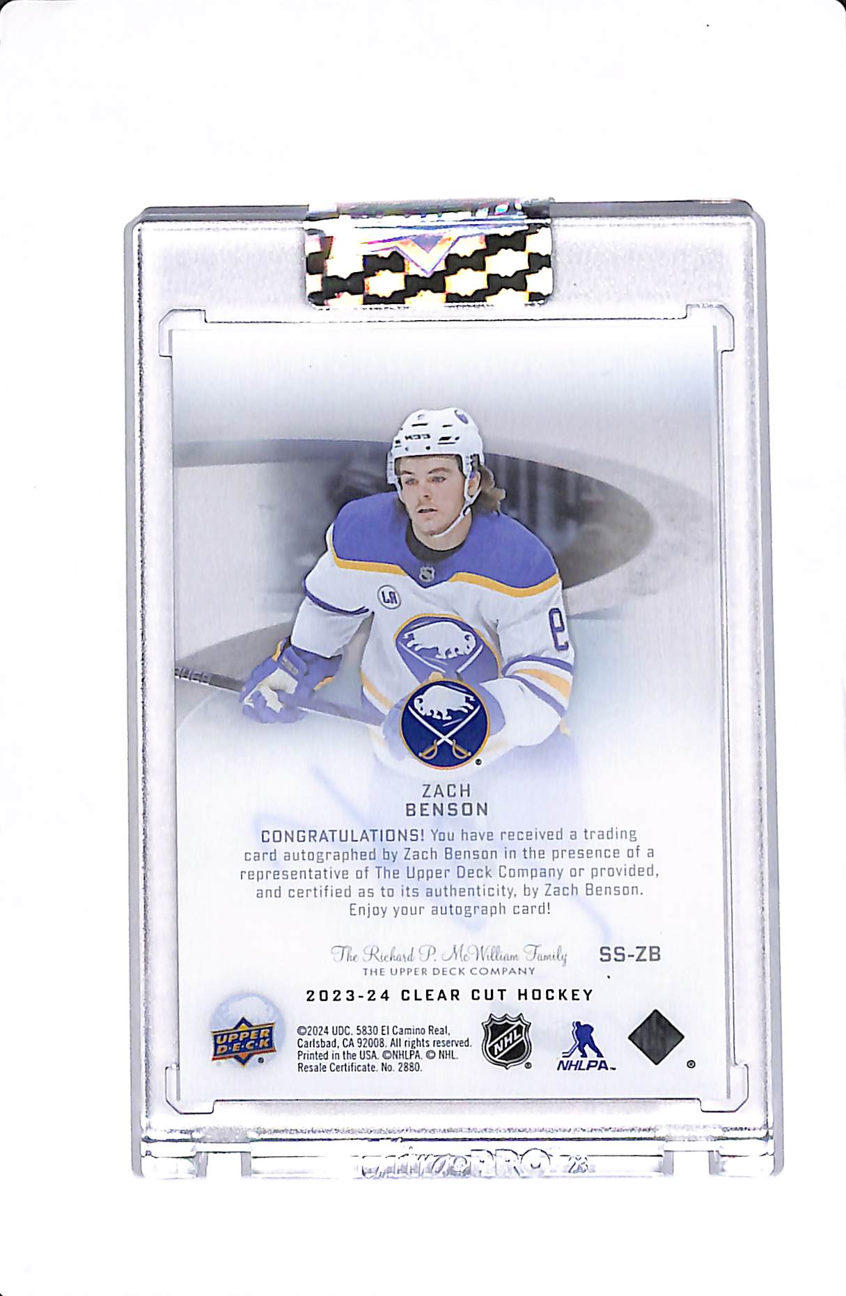 2023-24 UPPER DECK CLEAR CUT ZACH BENSON SWEET SHOTS AUTO #SS-ZB