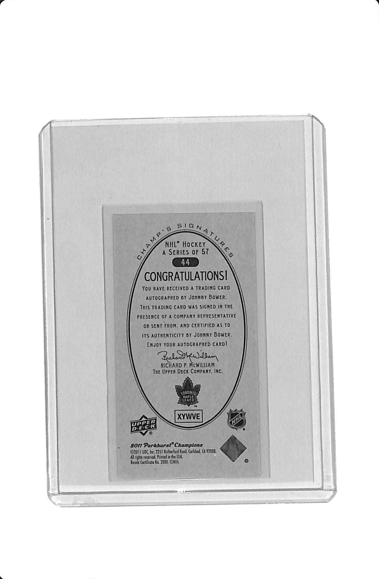 2011 PARKHURST CHAMP'S MINI SIGNATURES JOHNNY BOWER AUTO #44