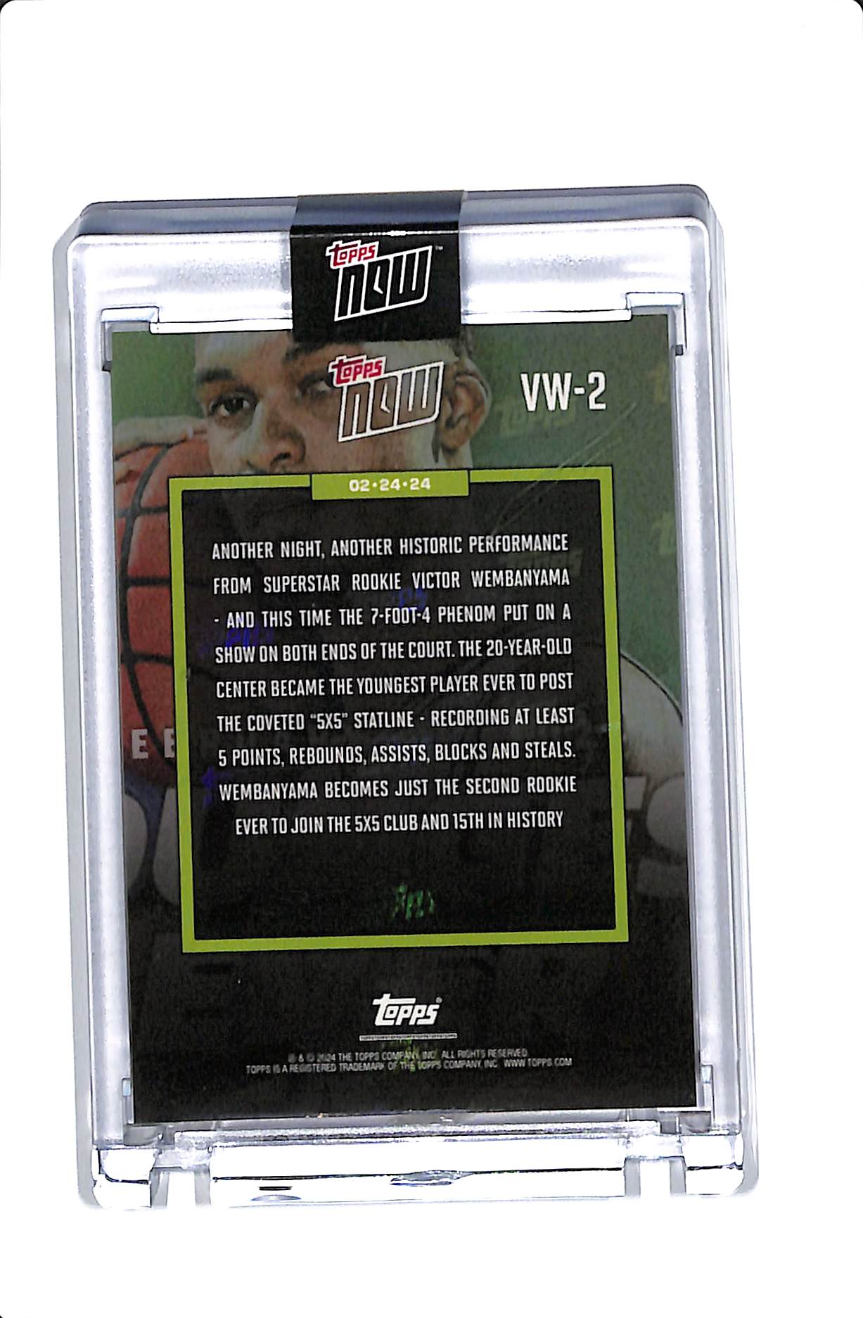 2024 TOPPS NOW VICTOR WEMBANYAMA ROOKIE YOUNGEST EVER 5x5 #VW-2