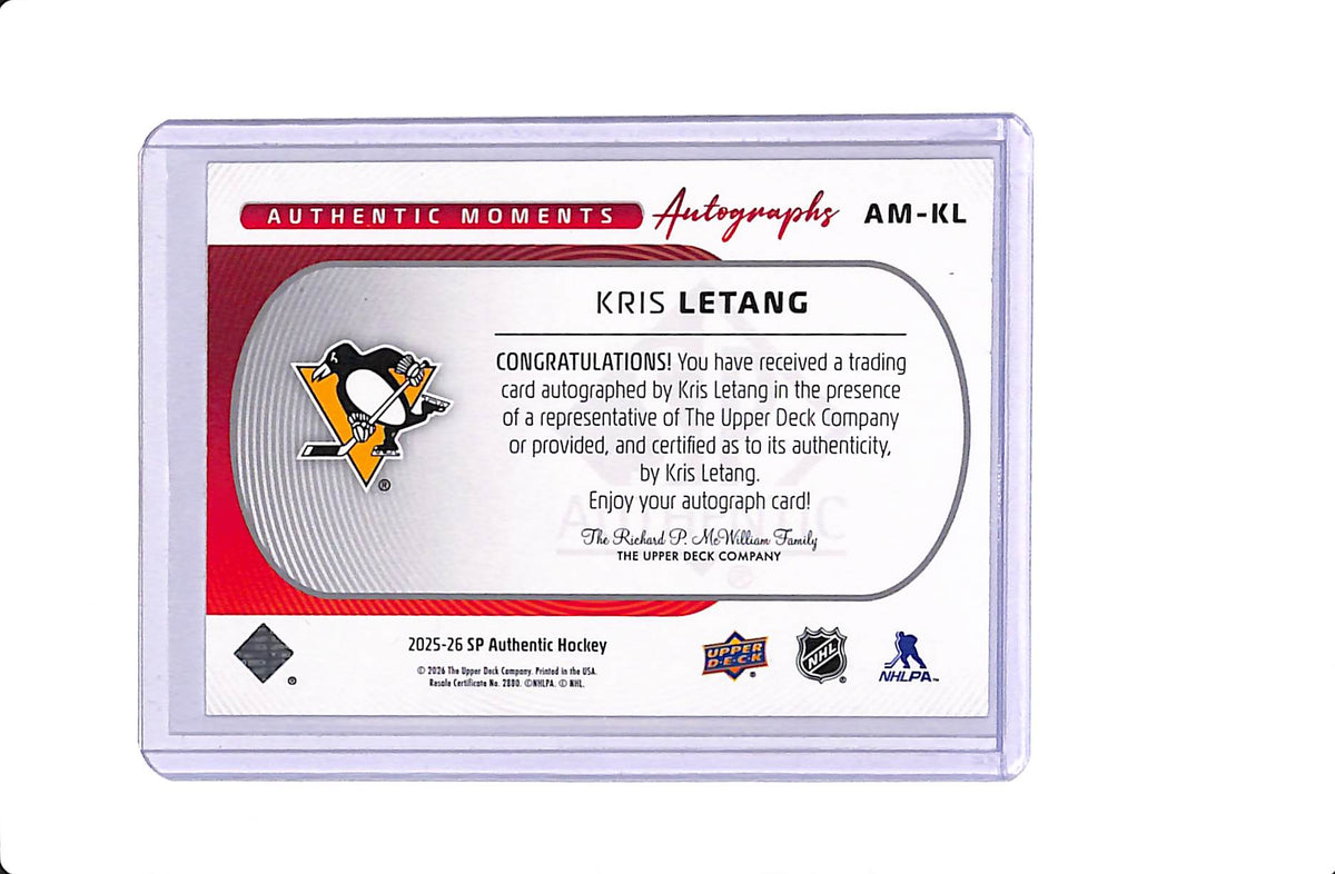 2025-26 UPPER DECK SP AUTHENTIC KRIS LETANG AUTHENTIC MOMENTS AUTO #AM-KL
