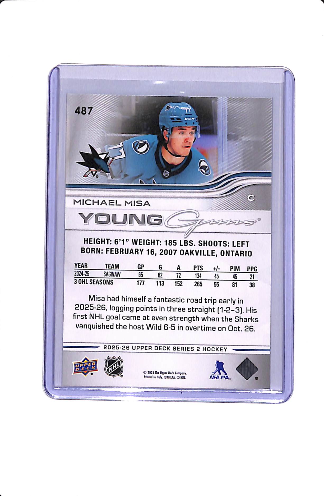 2024-25 UPPER DECK SERIES 2 MICHAEL MISA YOUNG GUNS #487