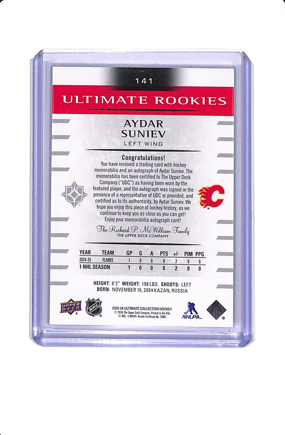 2025-26 UPPER DECK AYDAR SUNIEV ULTIMATE ROOKIES PATCH AUTO /99 #141