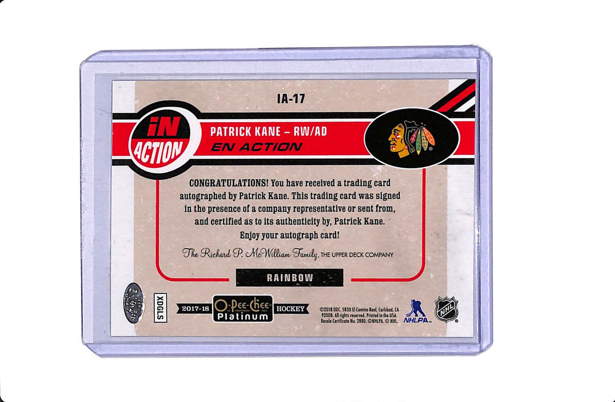 2017-18 UPPER DECK O-PEE-CHEE PLATINUM PATRICK KANE EN ACTION AUTO #IA-17