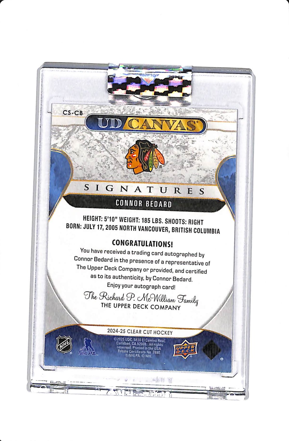2024-25 UPPER DECK CLEAR CUT CONNOR BEDARD UD CANVAS SIGNATURES /98 #CS-CB