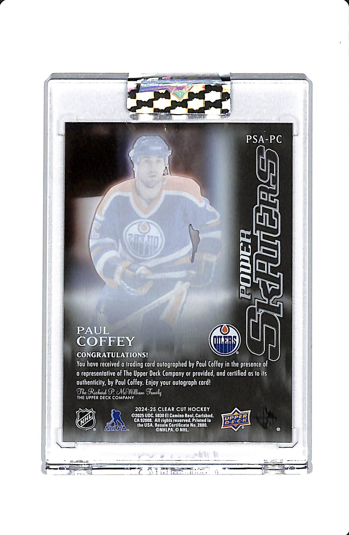 2024-25 UD CLEAR CUT HOCKEY POWER SKATERS AUTO PAUL COFFEY 09/35