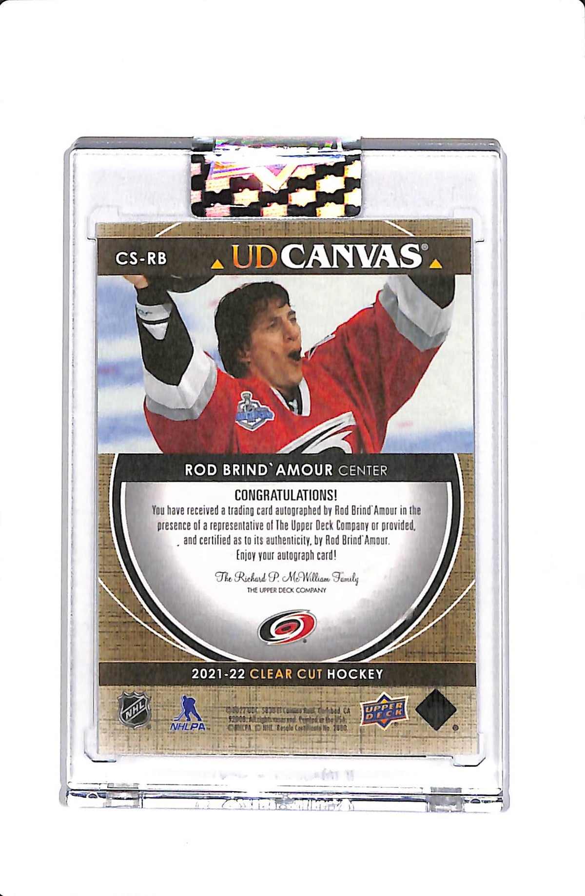 2021-22 UD CLEAR CUT ROB BRIND'AMOUR #CS-RB CANVAS AUTO /17