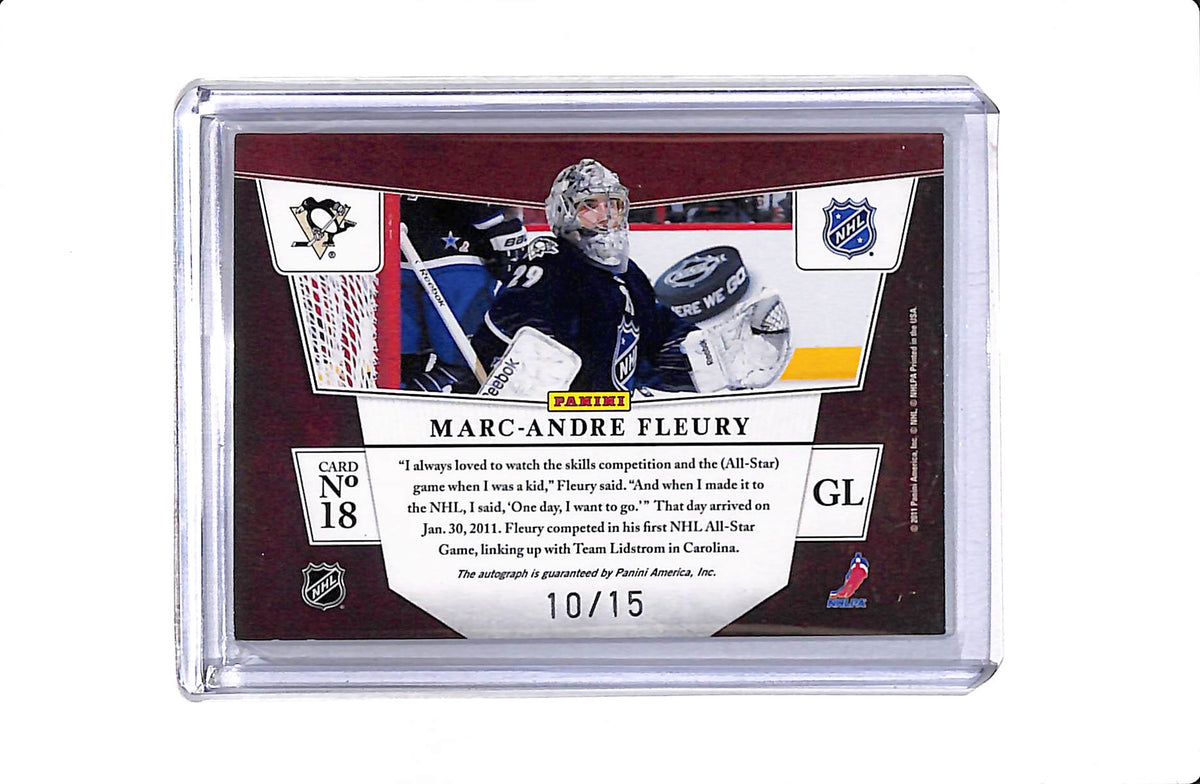 2011 PANINI DOMINION MARC-ANDRE FLEURY #18 ALL-STAR PATCH AUTO /15