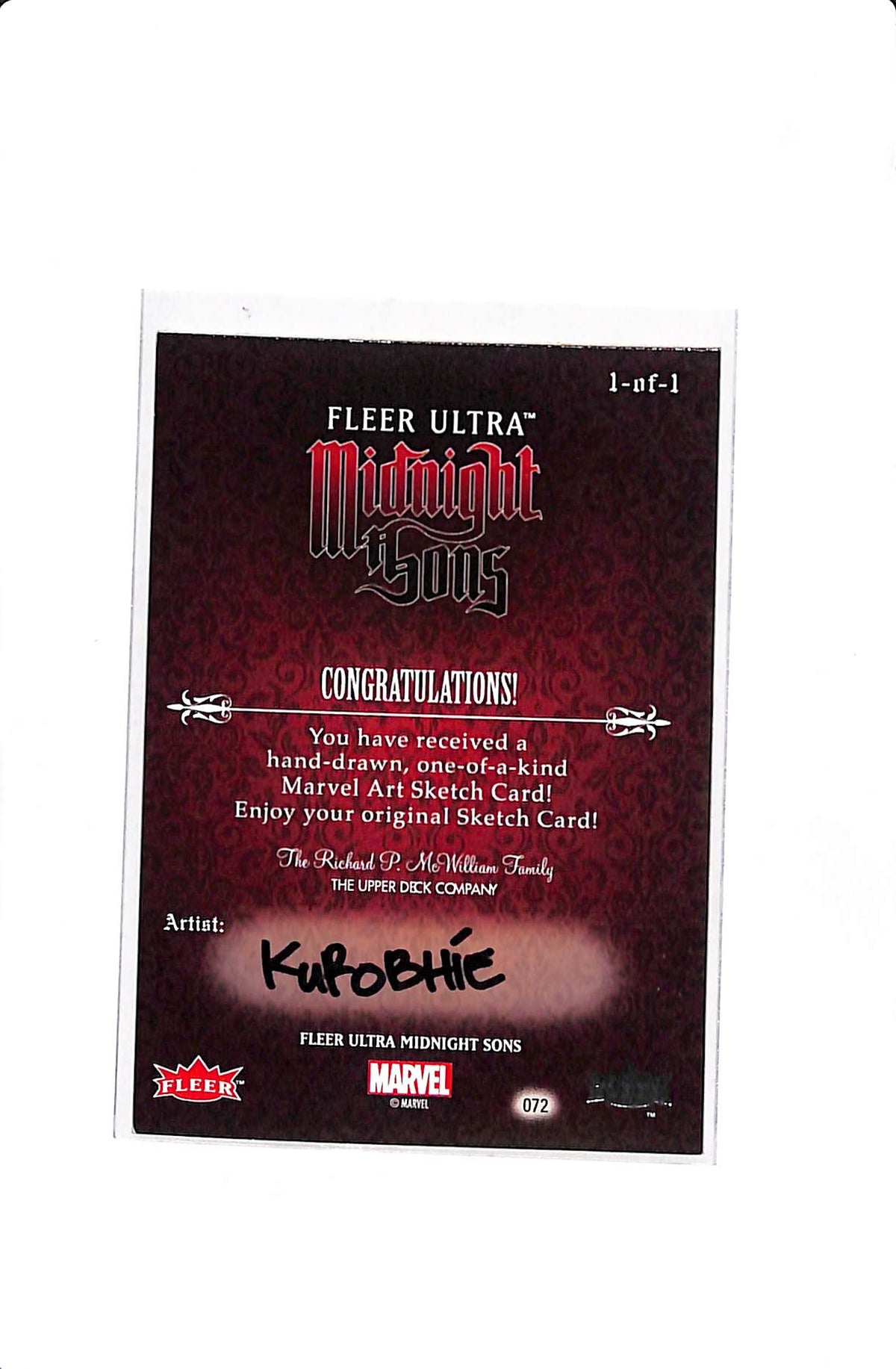 2023 FLEER ULTRA MIDNIGHT SONS WOLVERINE 1/1 ARTIST SKETCH CARD BY KUROBHIE