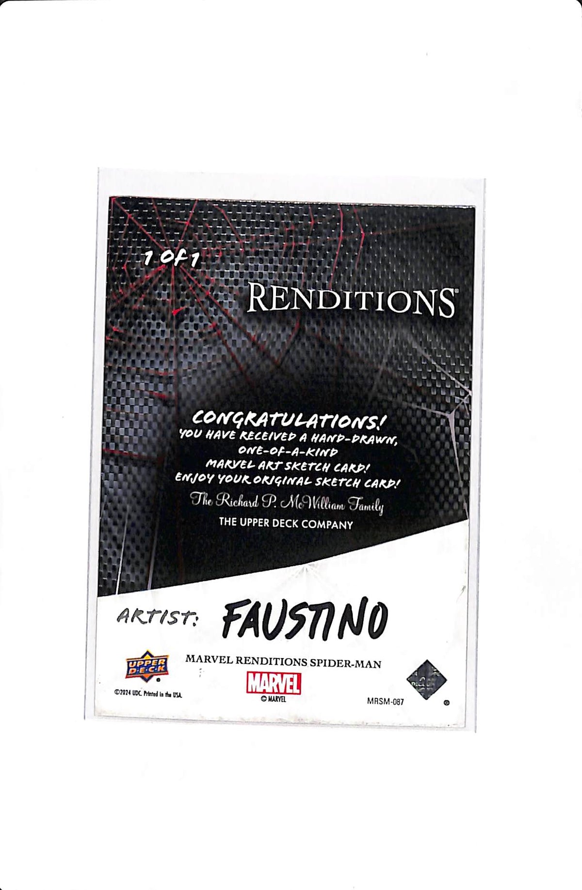2024 UPPER DECK MARVEL RENDITIONS SPIDER-MAN VENOM 1/1 ARTIST SKETCH CARD BY FAUSTINO