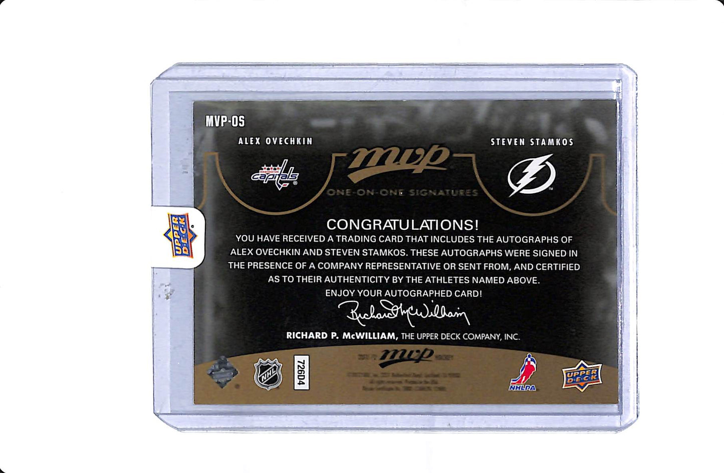 2011-12 UPPER DECK MVP HOCKEY ONE-ON-ONE SIGNATURES ALEX OVECHKIN/STEVEN STAMKOS DUAL AUTO