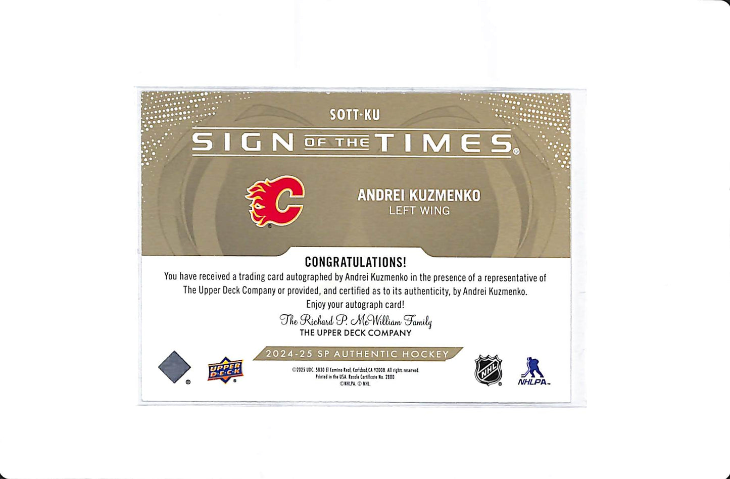 2024-25 UPPER DECK SP AUTHENTIC HOCKEY SIGN OF THE TIMES ANDREI KUZMENKO AUTO 19/99