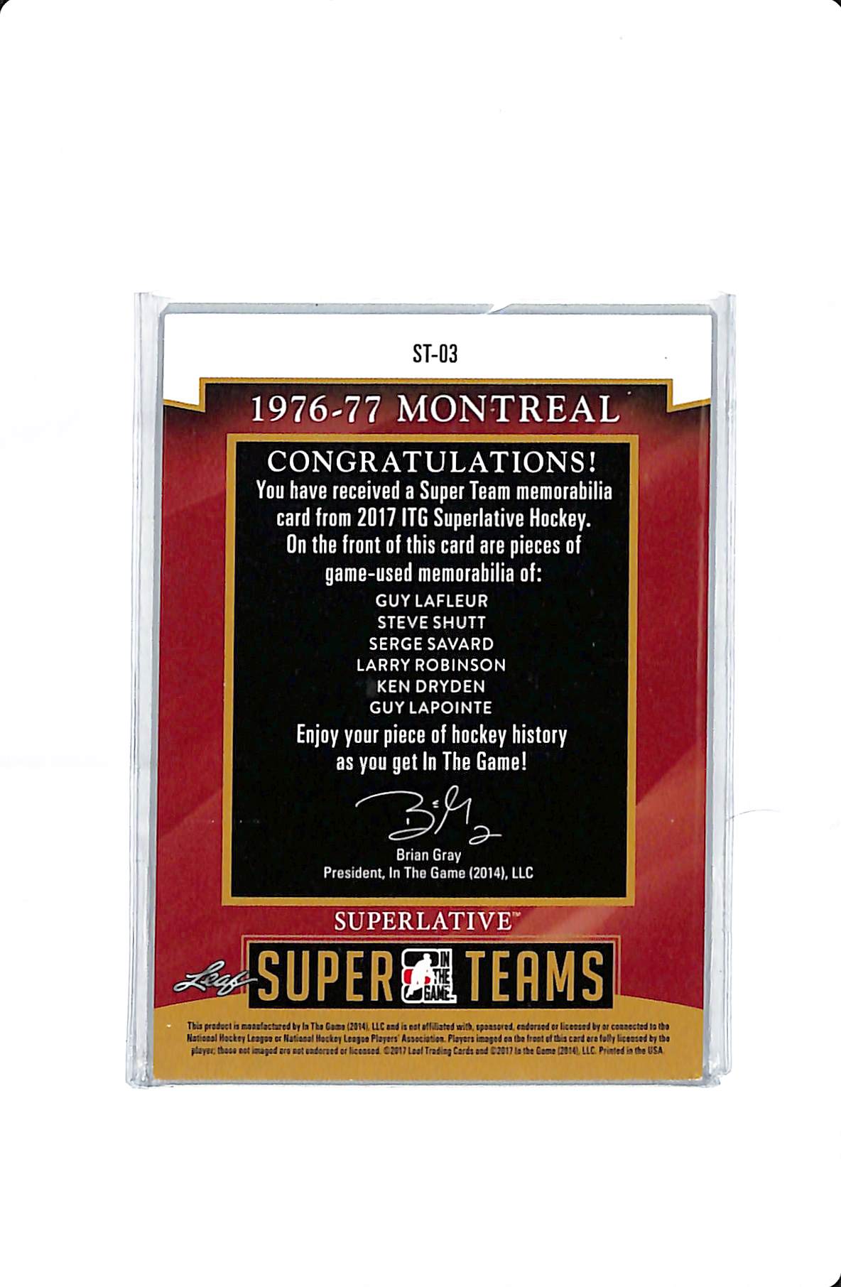 2017 LEAF IN THE GAME SUPERLATIVE SUPER TEAMS 1976-77 MONTREAL PATCHES 2/5