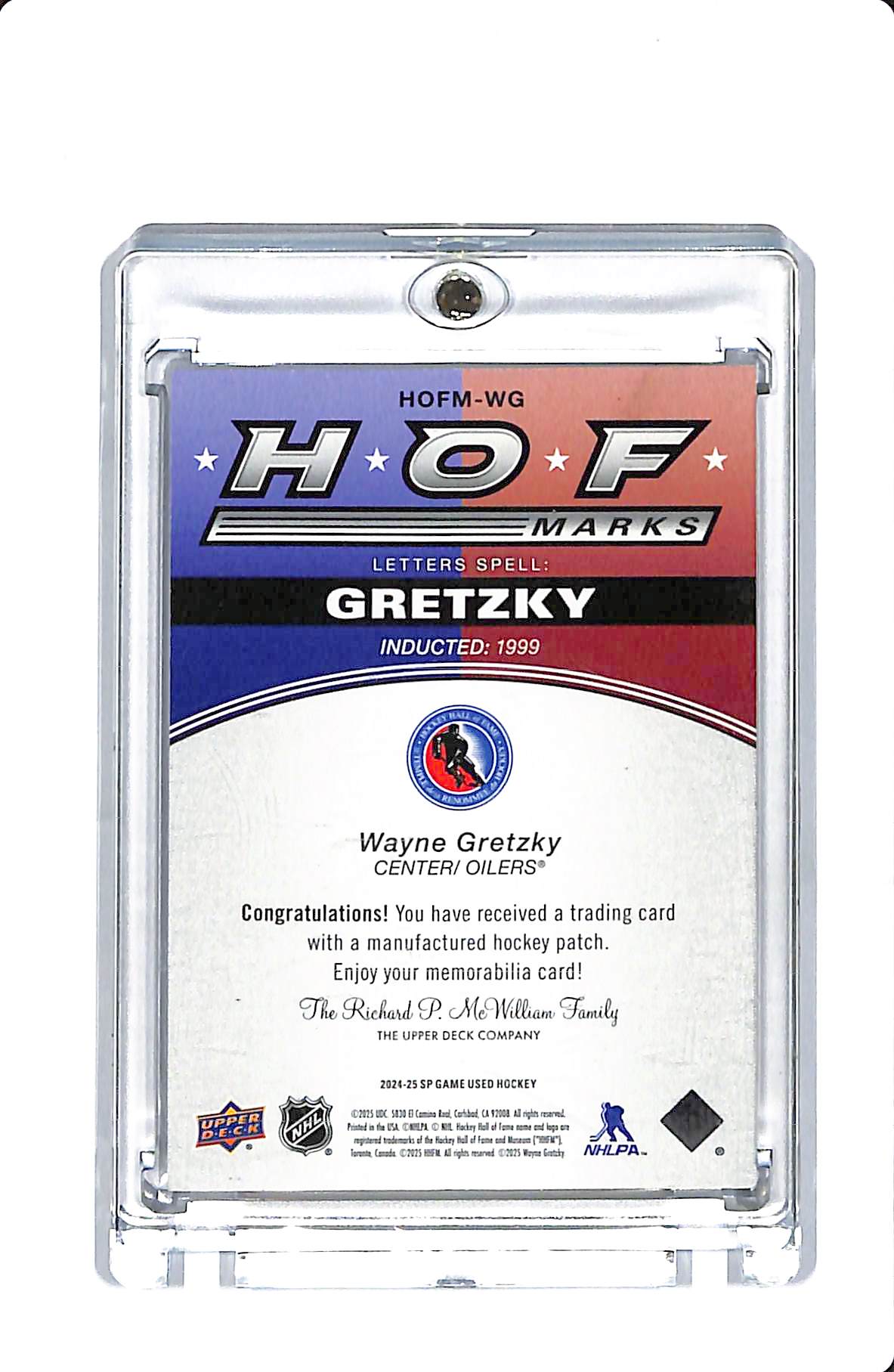2024-25 UPPER DECK SP GAME USED HOCKEY HOF MARKS WAYNE GRETZKY PATCH 34/35
