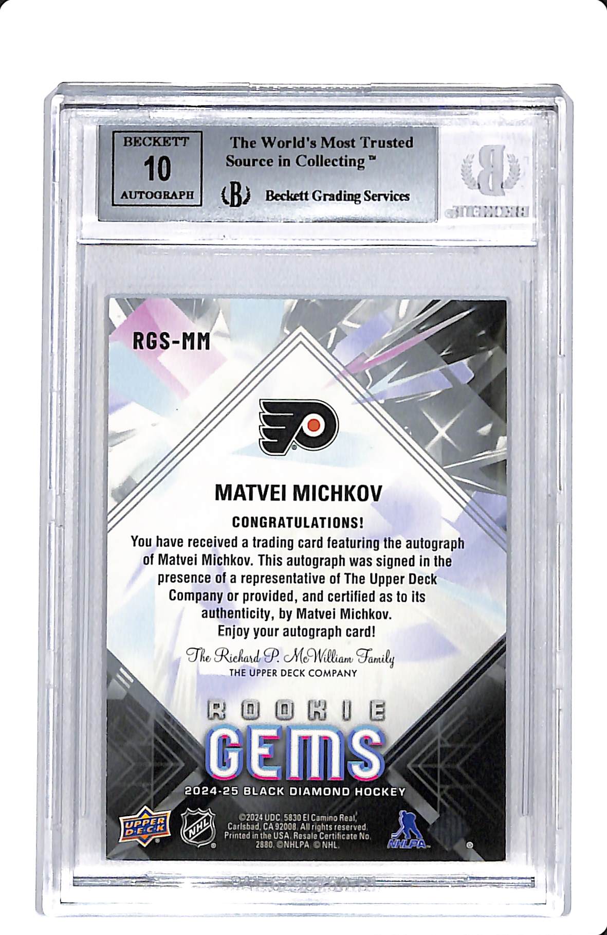 2024-25 UD BLACK DIAMOND ROOKIE GEMS SIGNATURES MATVEI MICHKOV /25 *BGS 9*